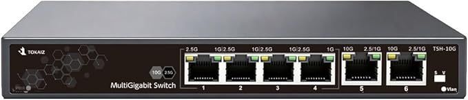 TOKAIZ（トカイズ） スイッチングハブ 2026年最新 10Gアップリンク 2ポート搭載 2.5G 4ポート 全6ポート 静音ファンレス 金属筐体 物理VLANスイッチ 10Gbps対応 高速NAS 4K動画編集 ゲーミング 10ギガ 2.5ギガ アンマネ