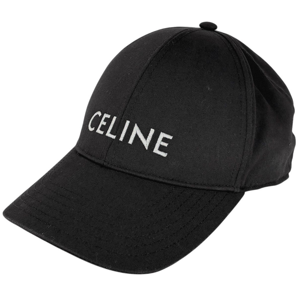 セリーヌ CELINE ロゴ キャップ ベースボールキャップ 帽子 キャップ ポリエステル 綿 ブラック レディース 【中古】