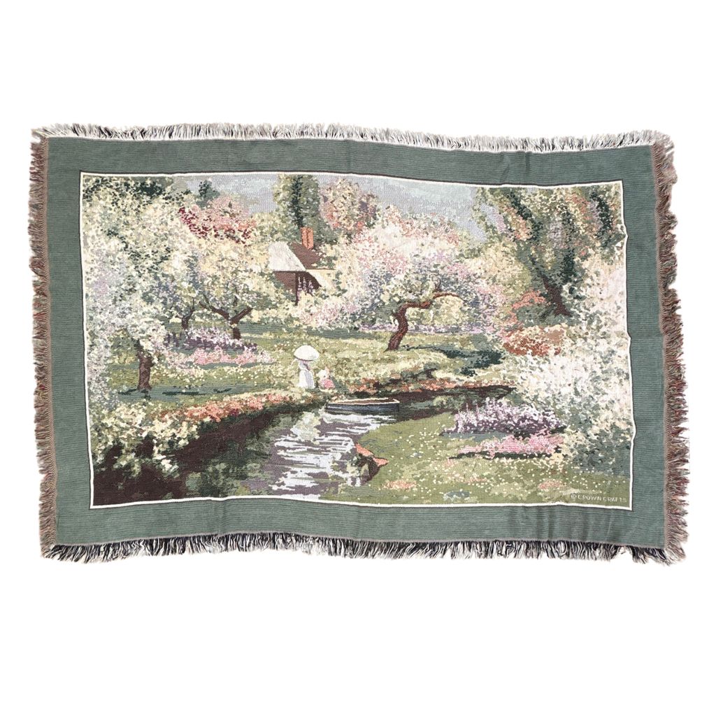 vintageラグ ブランケット マルチカバー タペストリー USA製 風景 アート 絵画 小川 Rug Blanket Landscape 3205