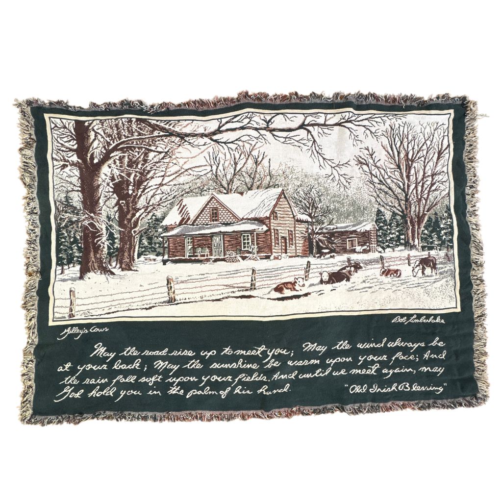vintageラグ ブランケット マルチカバー タペストリー USA製 メッセージ 雪 ハウス ボブティンバーレイク Rug Blanket Snow 3208