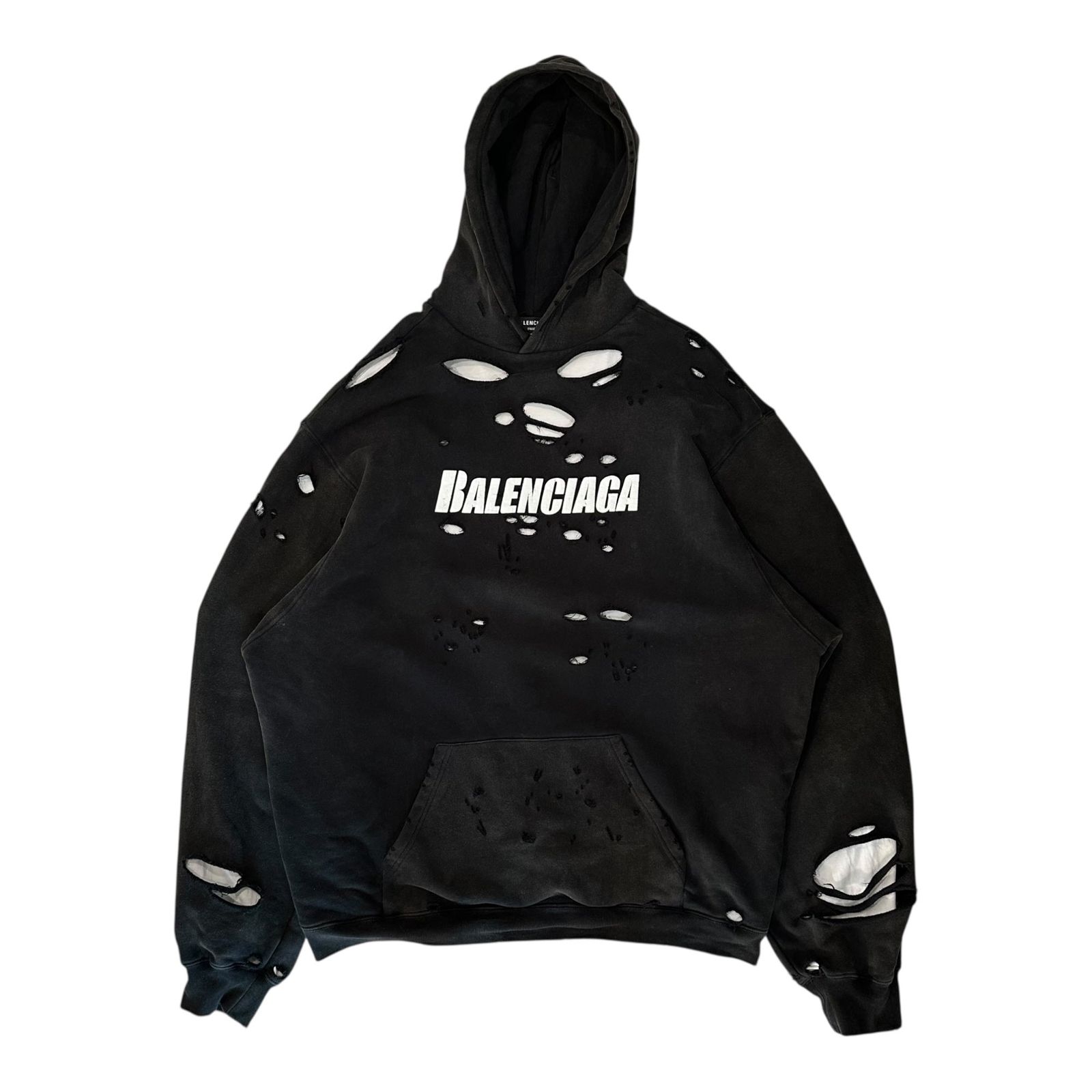 BALENCIAGA(バレンシアガ) 21SS Caps Destroyed Hoodie キャップス デストロイド フーディ プルオーバーパーカー ダメージ加工 JP57 2021 02391 XS ブラック MT04 659403 TKVB6 1070