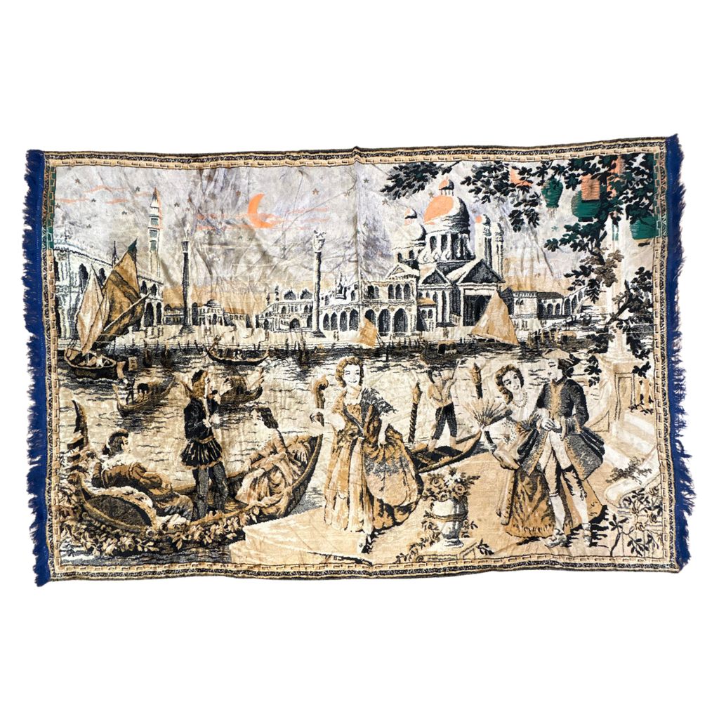 vintageラグ ブランケット マルチカバー タペストリー ベロアラグ イタリア ベニス アート 絵画 Rug Blanket Italy 3215