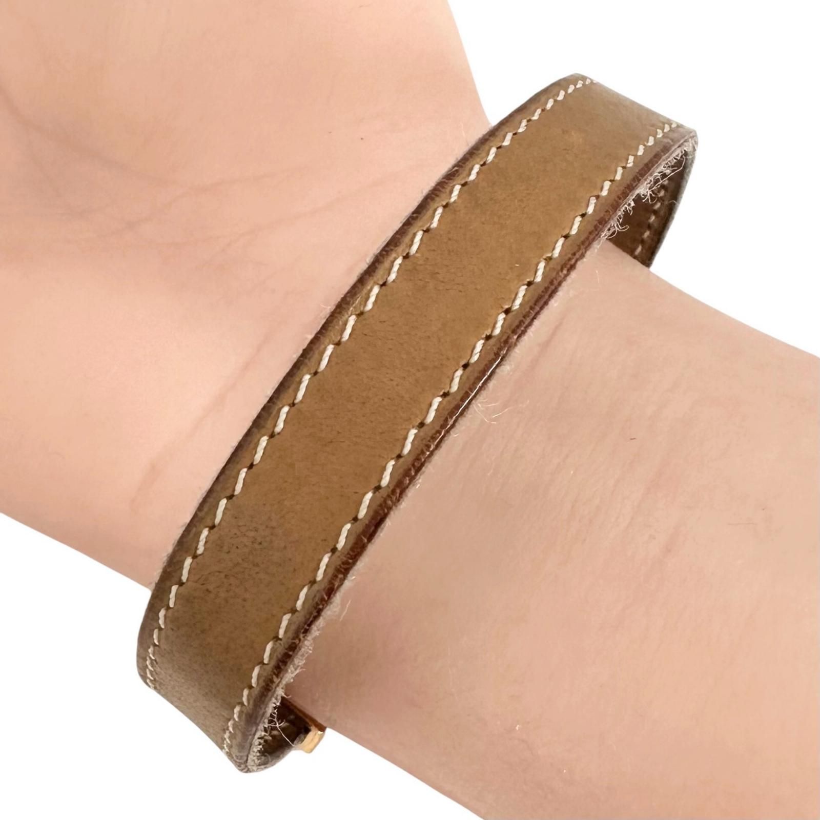 HERMES プスプス レザー、メタル ブラウン ブレスレット ゴールド