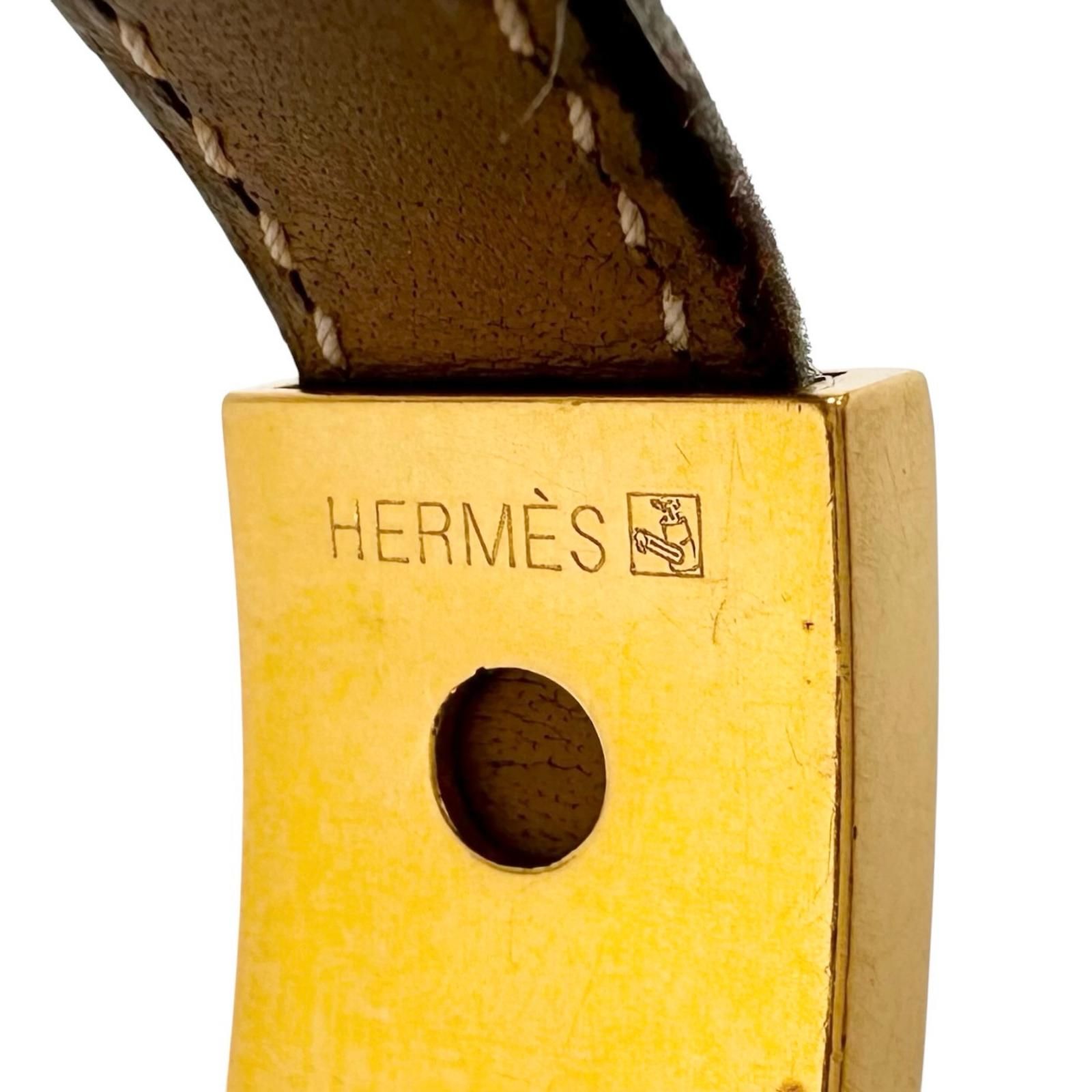 HERMES プスプス レザー、メタル ブラウン ブレスレット ゴールド