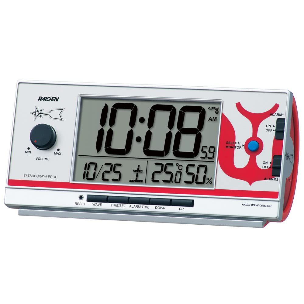 【新品】セイコークロック 目覚まし時計 置き時計 キャラクター ウルトラマン RAIDEN ライデン PYXIS ピクシス 電波 デジタル 大音量 黒 77×167×57mm CQ165S a7a29456