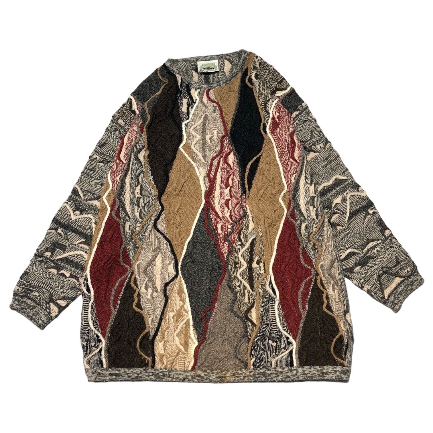 AKLANDA(アクランダ) 90's 3D KNIT PULLOVER スリーディーニット プルオーバー 90年代 M ベージュ×ブラック オーストラリアメイド ヴィンテージ