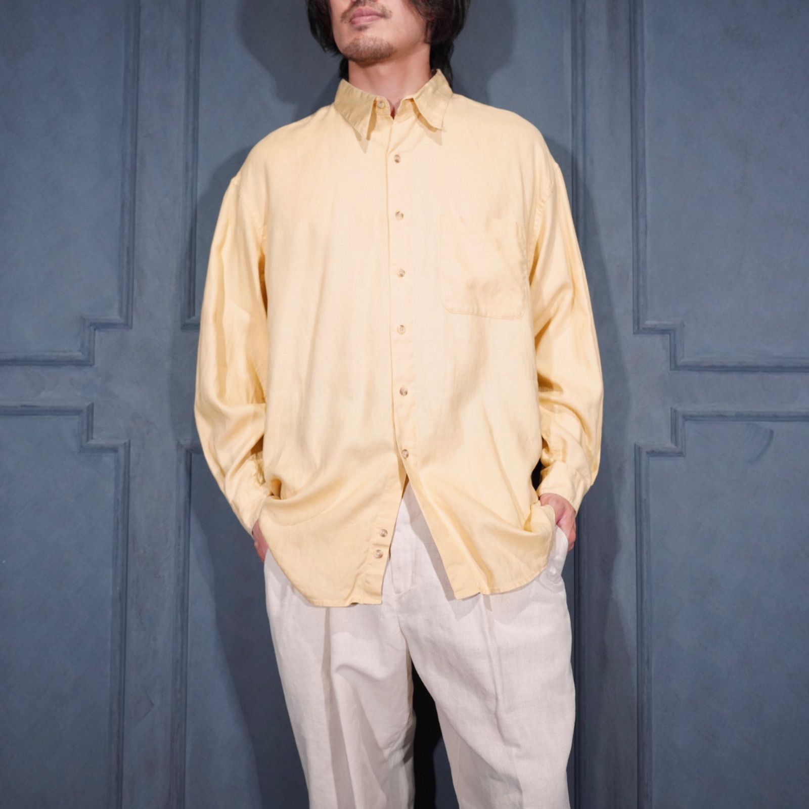 USA VINTAGE PERRY ELLIS LINEN100% SHIRT/アメリカ古着ペリーエリスリネン100%シャツ