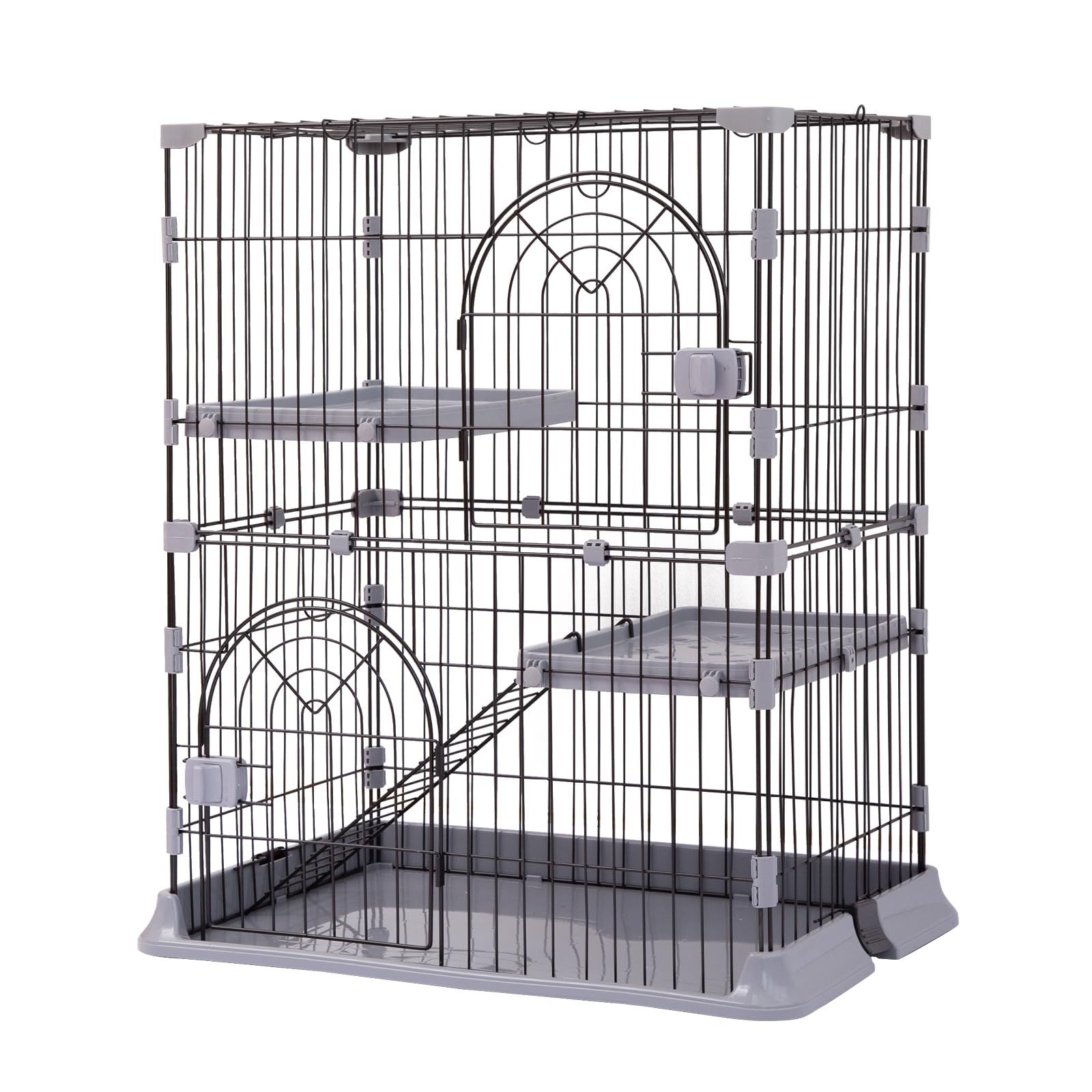 ★新品★PETTOM 猫 ケージ キャットケージ 2/3段 猫ゲージ ワイド扉 多頭飼い 脱走防止 留守番 保護 脱走防止 多頭飼い 多頭 スチール ペットケージ (グレー色2段 74*50*89cm)