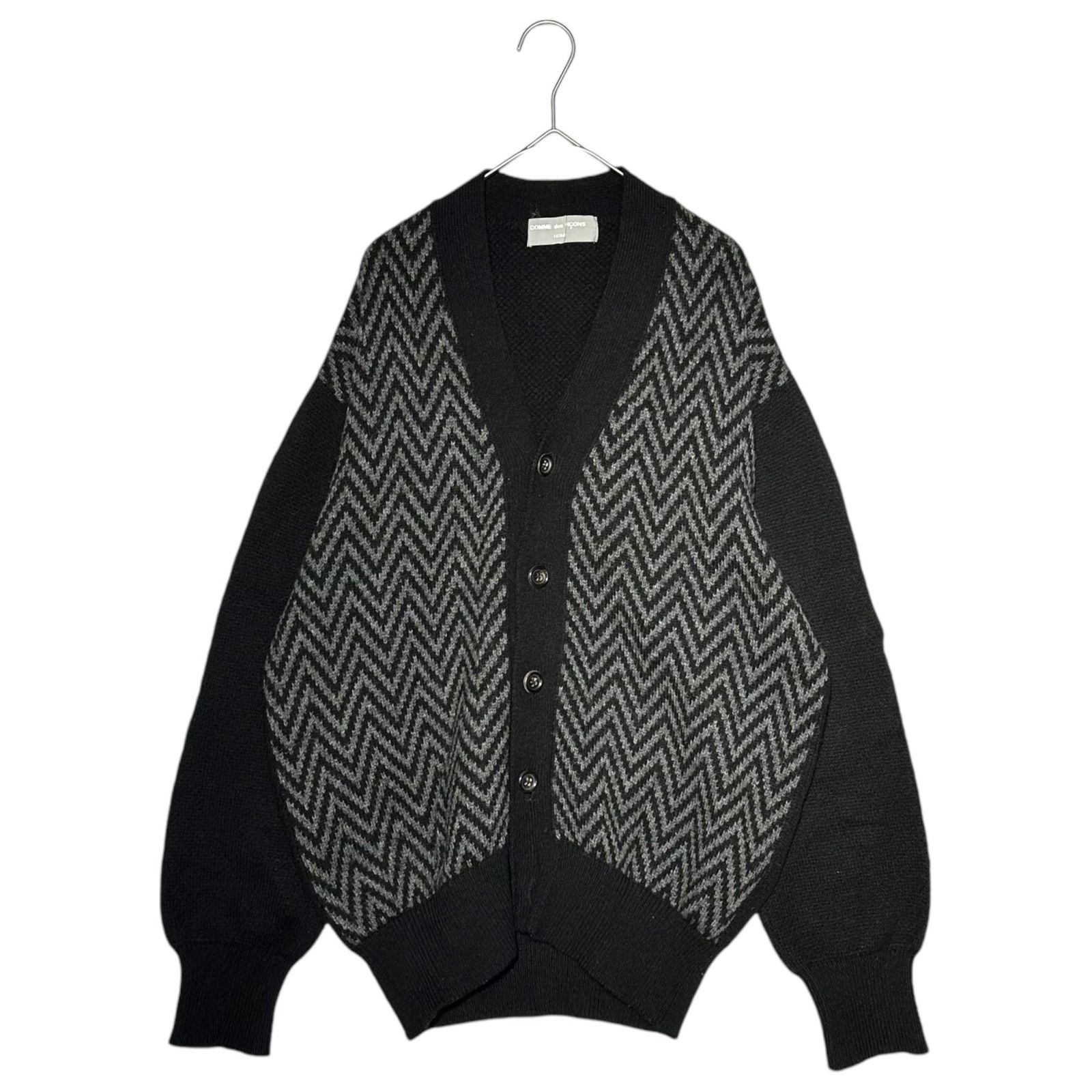 COMME des GARCONS HOMME(コムデギャルソンオム) 80's Front herringbone button cardigan 80年代 フロント ヘリンボーン ボタン カーディガン 川久保玲 本人期 HN-080070 ブラック×グレー