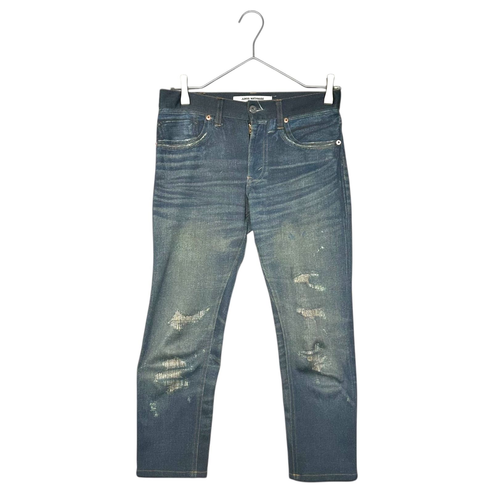 COMME des GARCONS JUNYA WATANABE(コムデギャルソンジュンヤワタナベ) 10SS ダメージ 加工 デニム 転写 スリム パンツ JE-P201 XS インディゴ AD2009