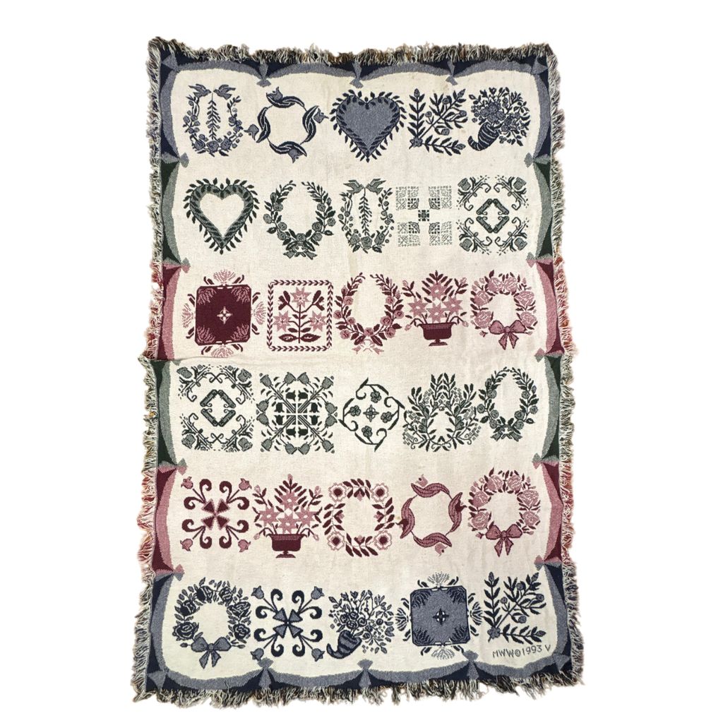 vintageラグ ブランケット マルチカバー タペストリー 90s カントリー フラワー リース Rug Blanket Country 3257