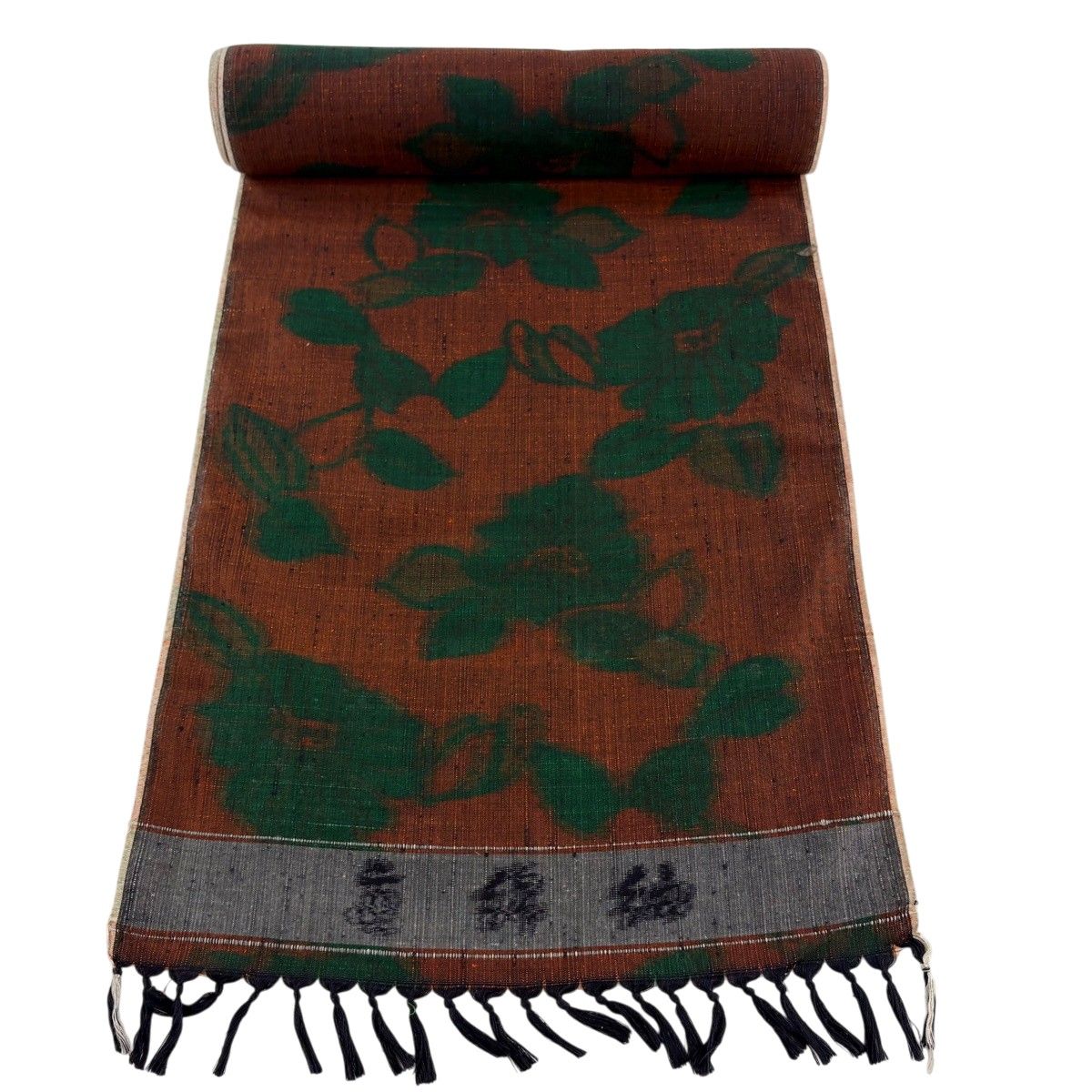 反物 秀品 紬 菊 赤茶 正絹 【中古】
