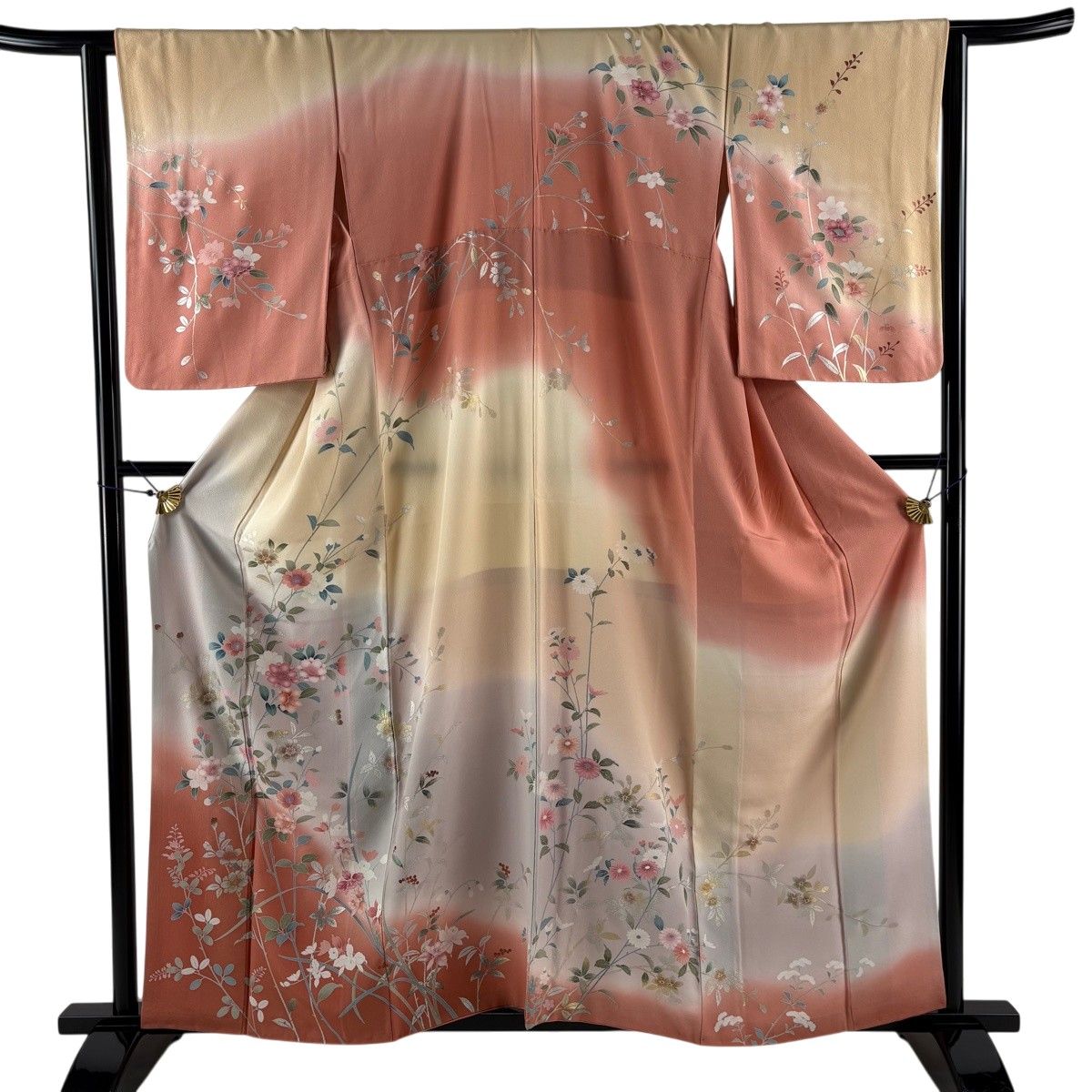 訪問着 身丈158.5cm 裄丈64cm M 袷 枝花 金銀彩 染め分け ピンク 