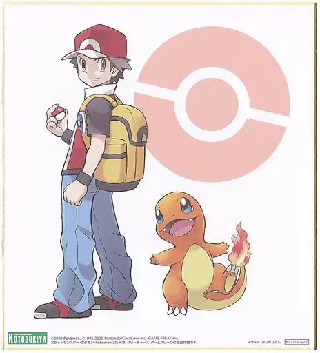 【中古】紙製品 レッド＆ヒトカゲ ありがひとし氏イラスト色紙 「ポケットモンスター ARTFX J レッド with ピカチュウ 1/8 PVC製塗装済み完成品」 コトブキヤショップ＆ポケモンセンター購入特典