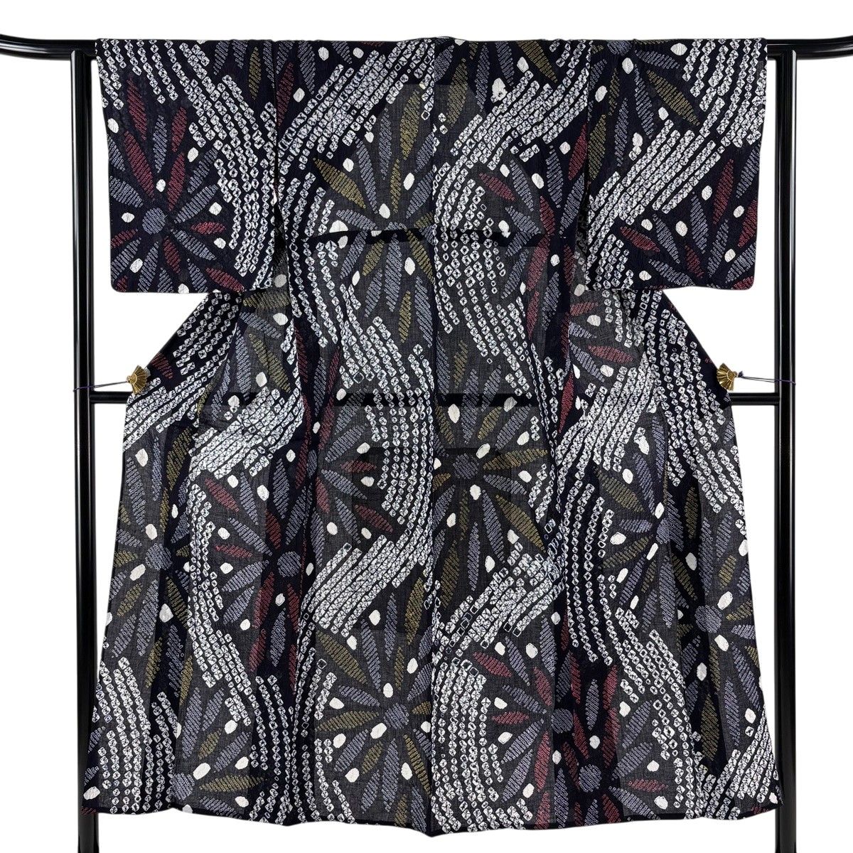 【美品】 浴衣 身丈150.5cm 裄丈62.5cm S 絞り浴衣 花 流水 濃紺 綿 名品 【中古】