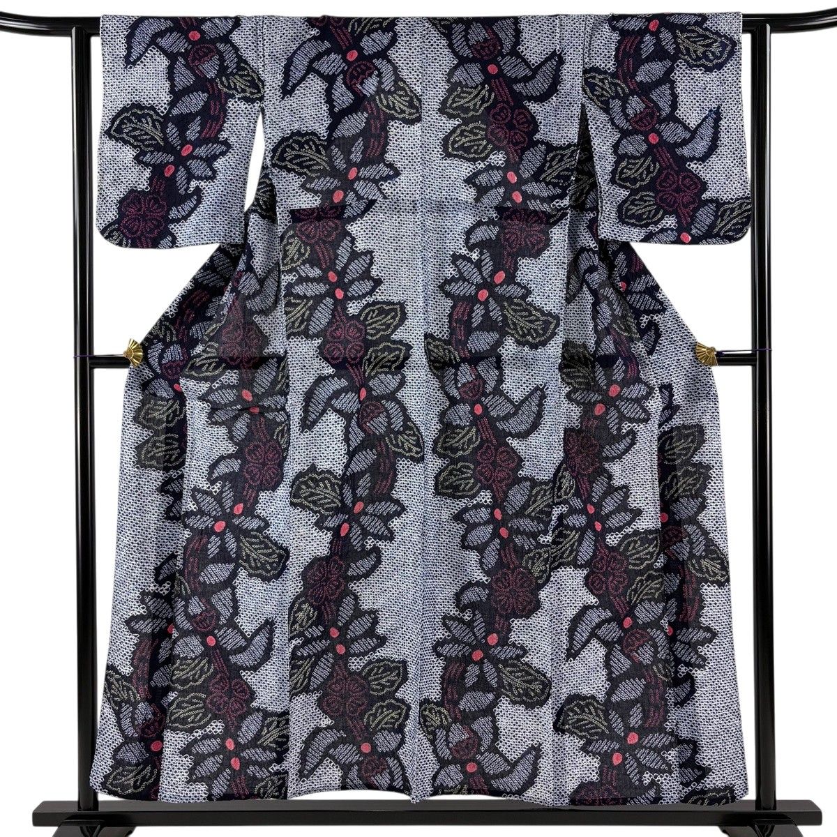 【美品】 浴衣 身丈153cm 裄丈61cm S 絞り浴衣 花 濃紺 綿 名品 【中古】 16,132円