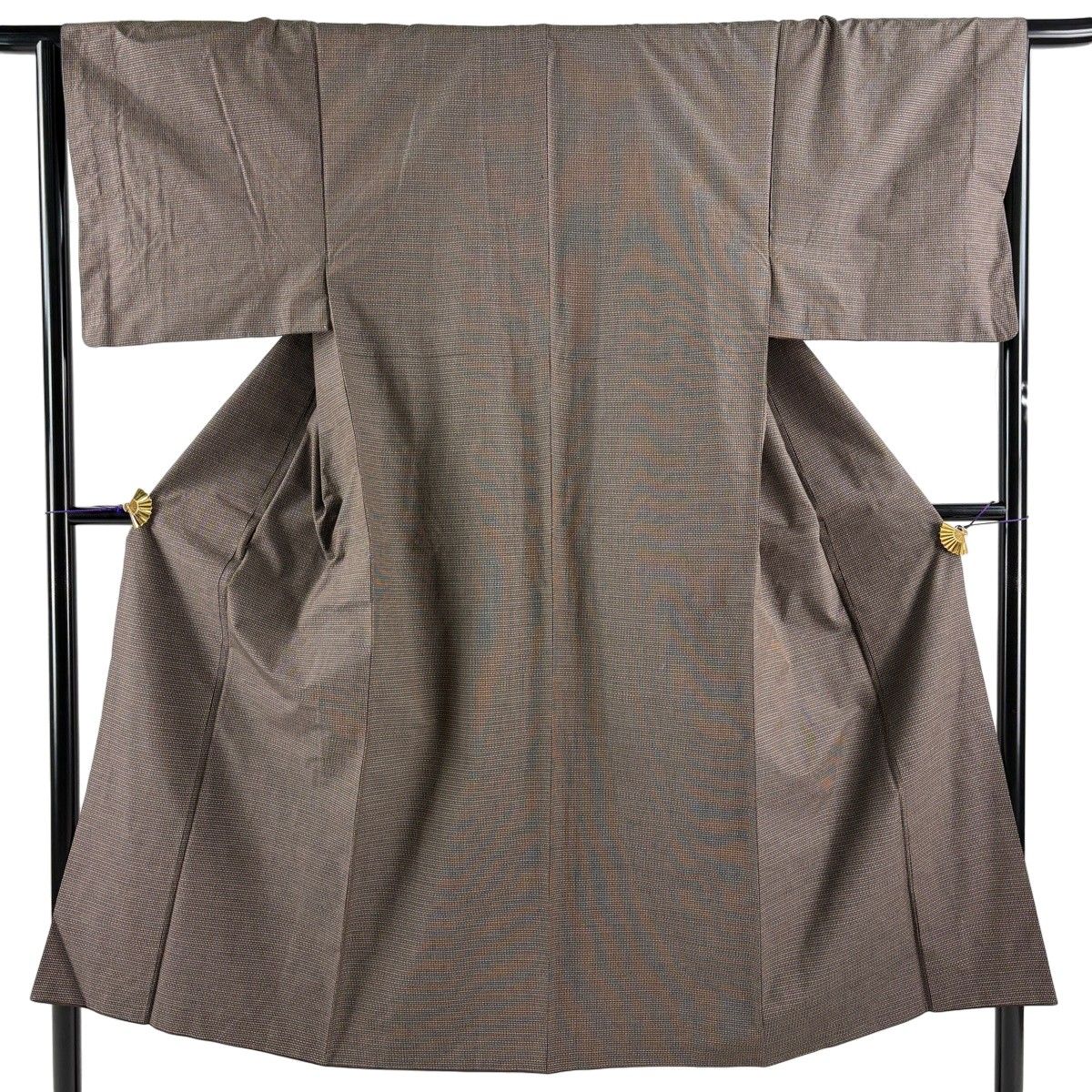 【美品】 男着物 身丈145cm 裄丈65.5cm M 袷 幾何学 茶色 正絹 秀品 【中古】