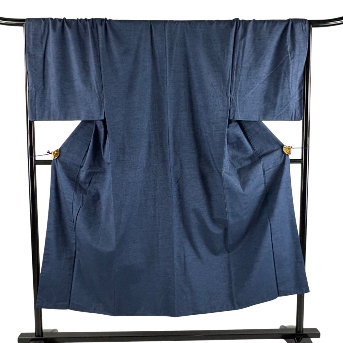【美品】 男着物 身丈145.5cm 裄丈72cm M 袷 紬 アンサンブル 紺色 正絹 秀品 【中古】