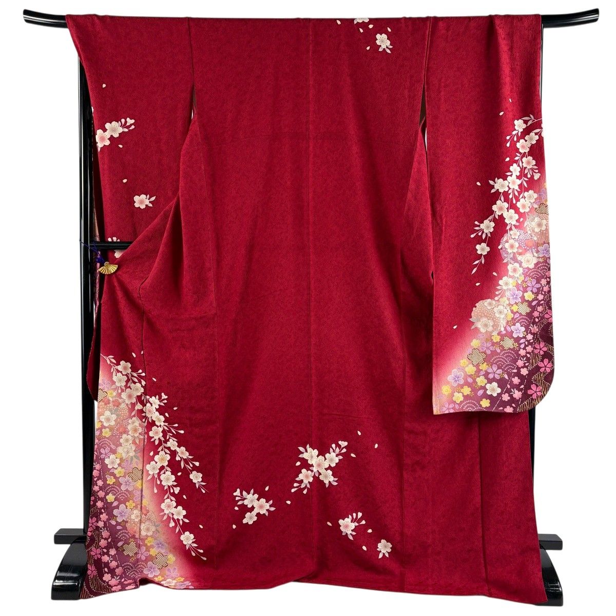 振袖 身丈175.5cm 裄丈70cm L 袷 桜 花びら 箔 金彩 赤 正絹 秀品