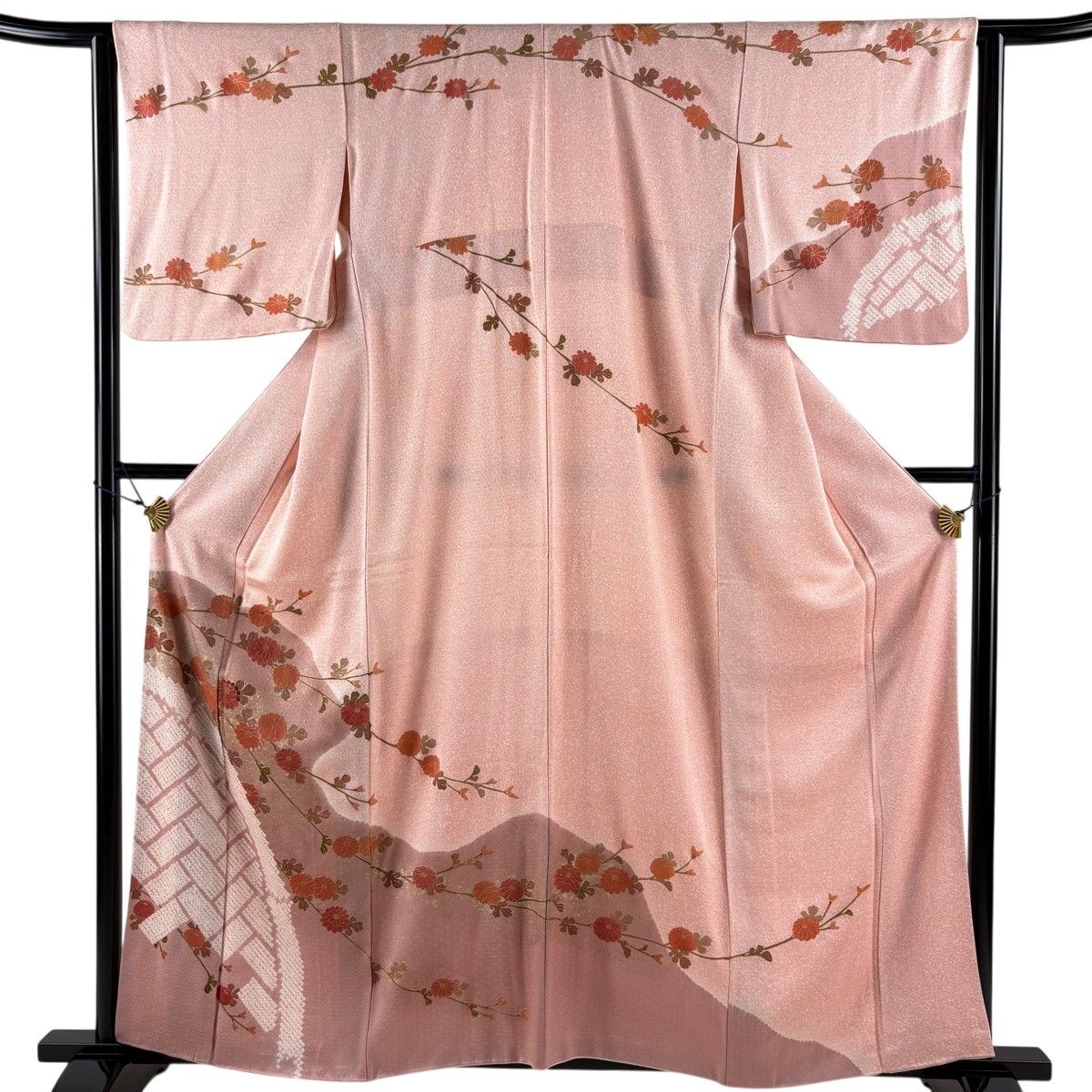 訪問着 身丈159.5cm 裄丈63.5cm S 袷 菊 万寿菊 刺繍 絞り ピンク 正絹