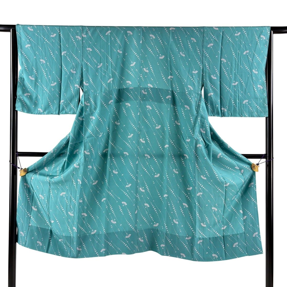【美品】 長襦袢 身丈121cm 裄丈64.5cm M 扇 薄青緑 正絹 秀品 【中古】