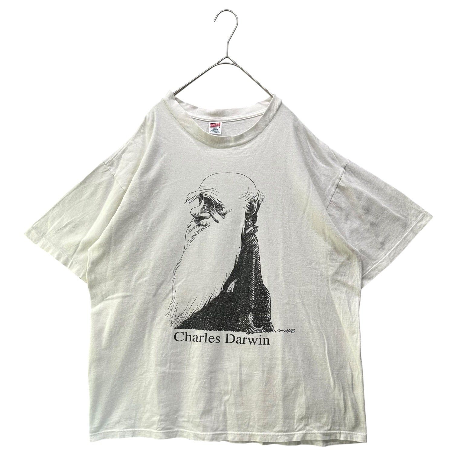 Largely Literary Series(ラージリー リテラリー シリーズ) 90年代 チャールズ ダーウィン プリント Tシャツ XL ホワイト×ブラック SOFFE SHIRTボディ ヴィンテージ 稀少品