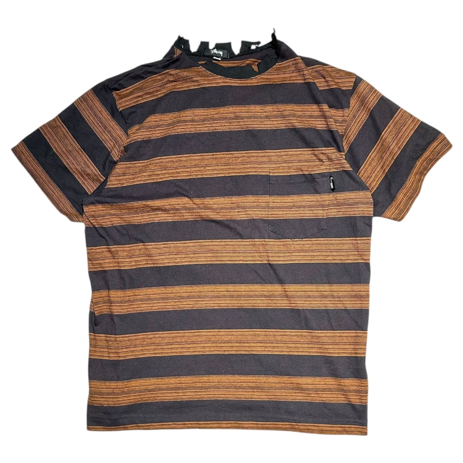 STUSSY(ステューシー) 80\'s USA Made Vintage Border Pocket Tee ヴィンテージ ボーダー ポケット Tシャツ L ブラック×オレンジ 80年代 初期タグ
