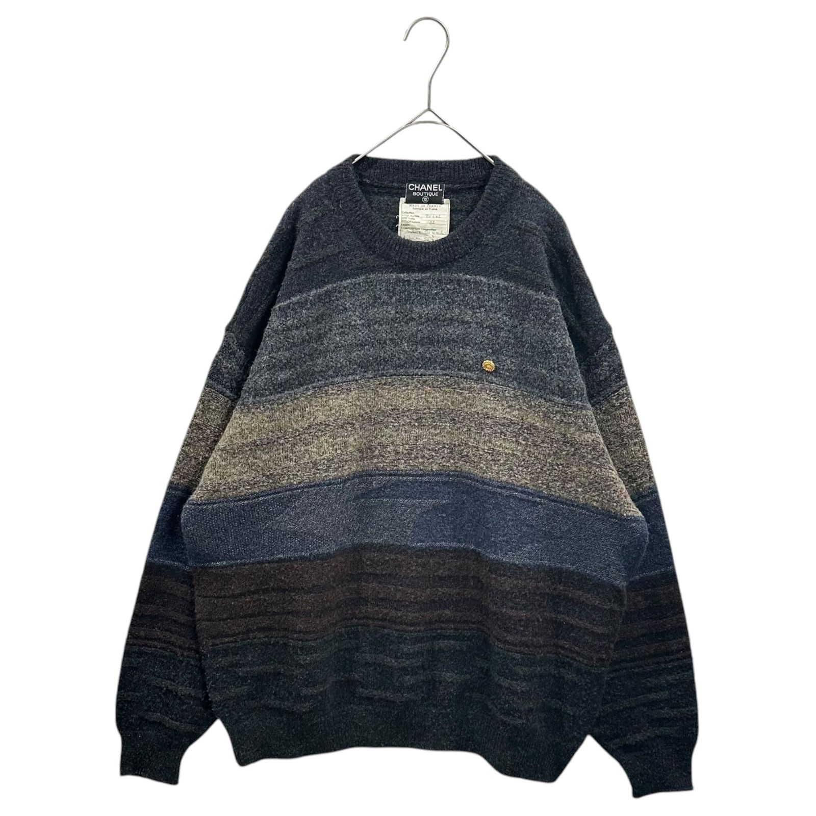 CHANEL(シャネル) 1980's Mohair gradient striped knit モヘア グラデーション ボーダー ニット 表記無(XL程度) ネイビー×ブラウン 80年代 ヴィンテージ 手書きタグ メンズサイズ
