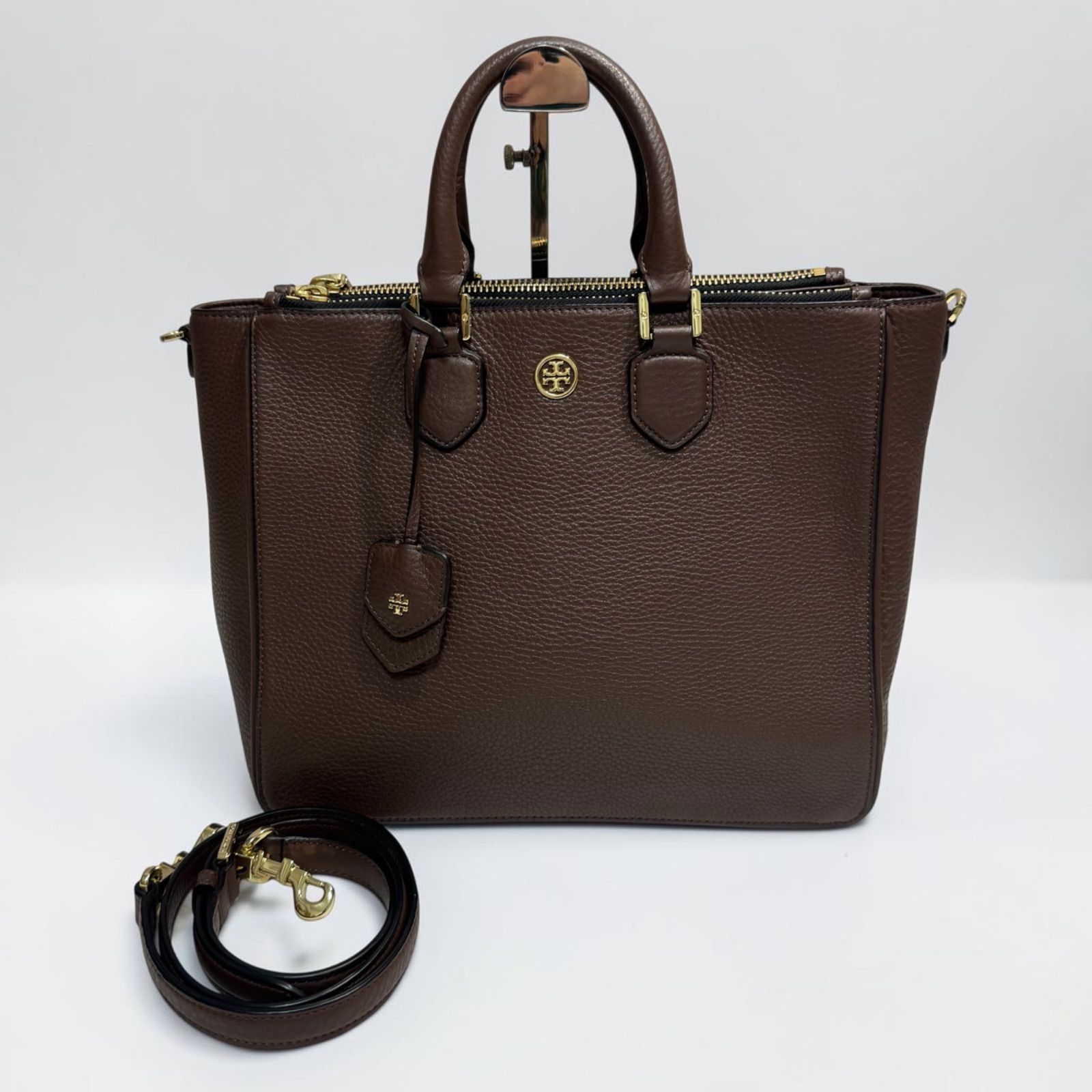 TORY BURCH トリーバーチ ロビンソン 2WAY レザー トートバッグ ショルダーバッグ ダークブラウン系 A4収納可 肩がけ 斜めがけ可能