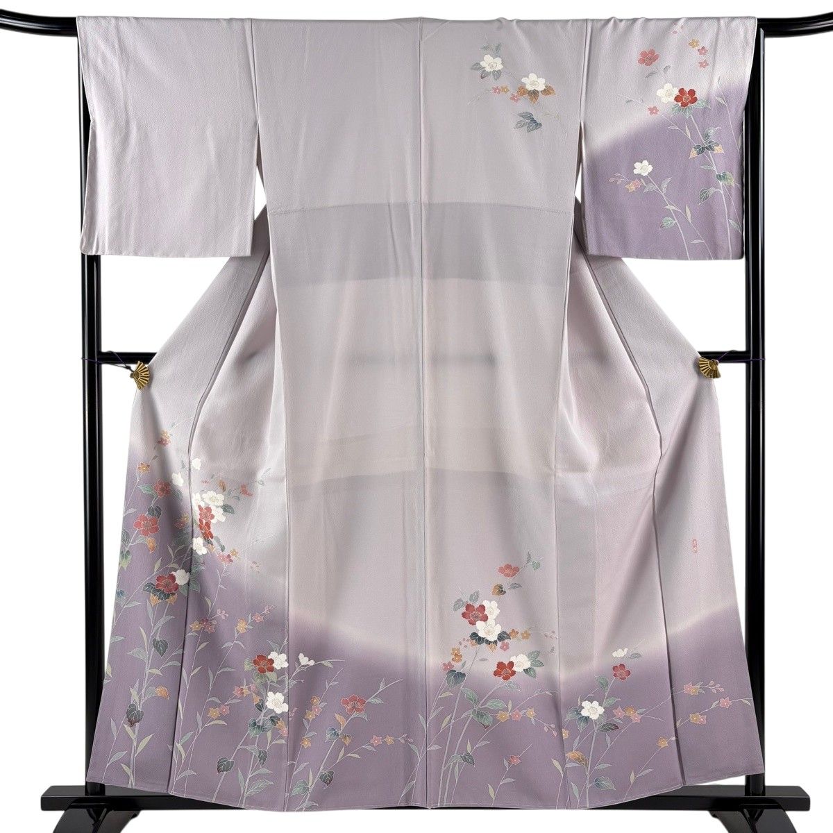 訪問着 身丈158.5cm 裄丈65.5cm M 袷 草花 金彩 ぼかし 薄紫 正絹 秀品