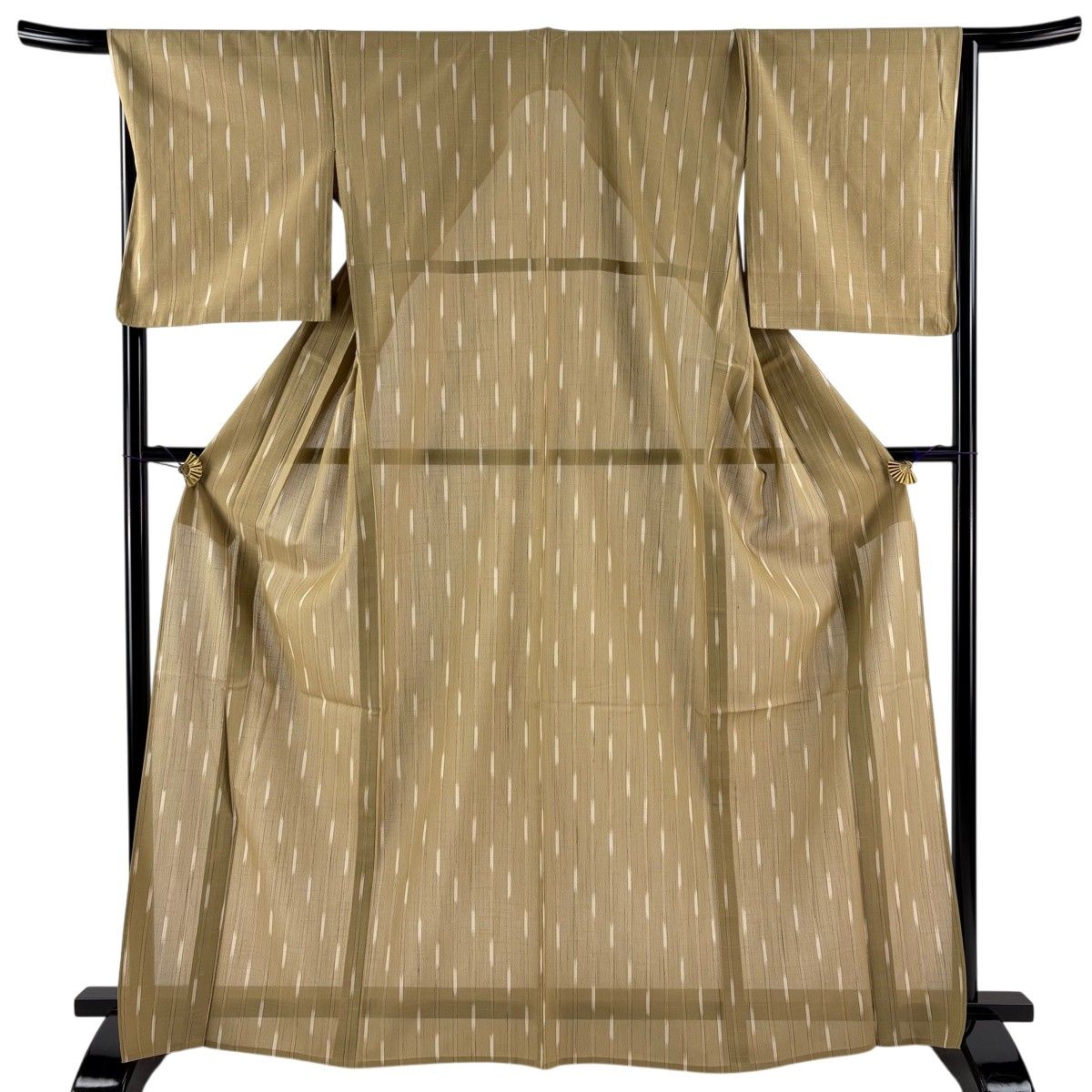 【美品】 紬 身丈167cm 裄丈68cm L 薄物 夏紬 縦縞 黄土色 正絹 秀品 【中古】