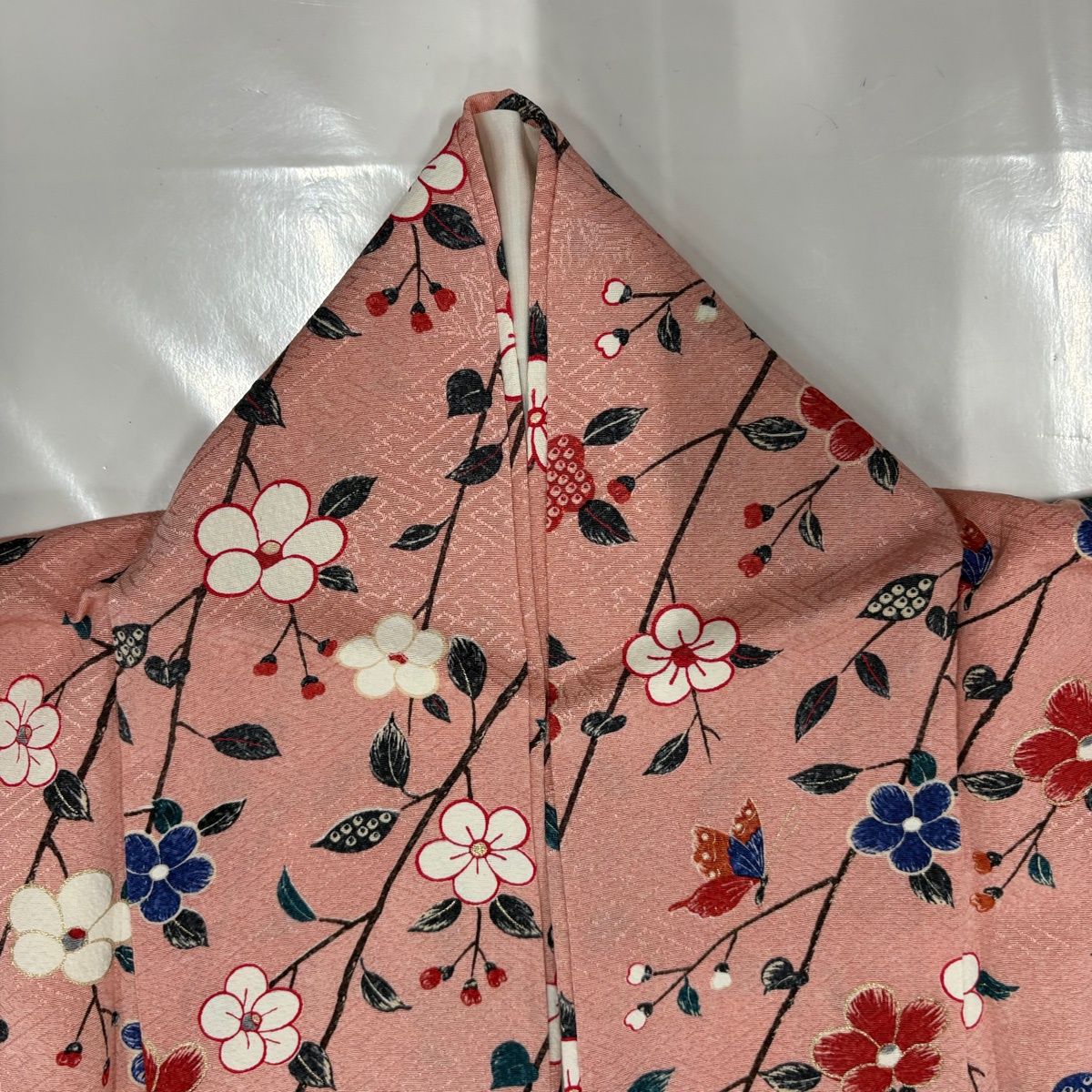 美品】 訪問着 身丈154cm 裄丈62cm S 袷 草花 波 金彩 ぼかし ピンク