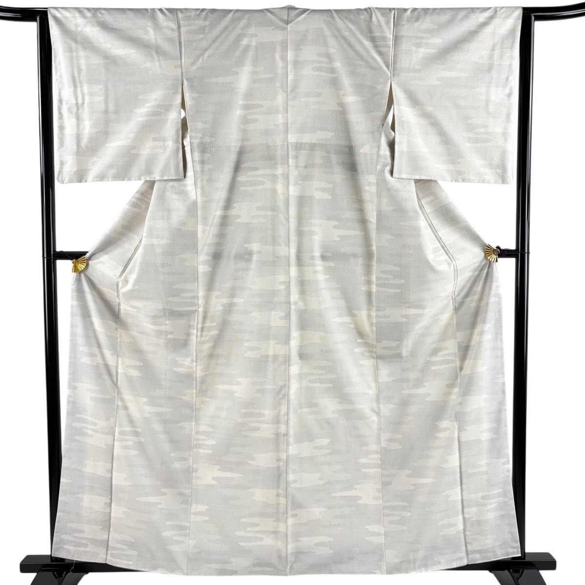 【美品】 紬 身丈161cm 裄丈64cm M 袷 霞 灰白 正絹 秀品 【中古】