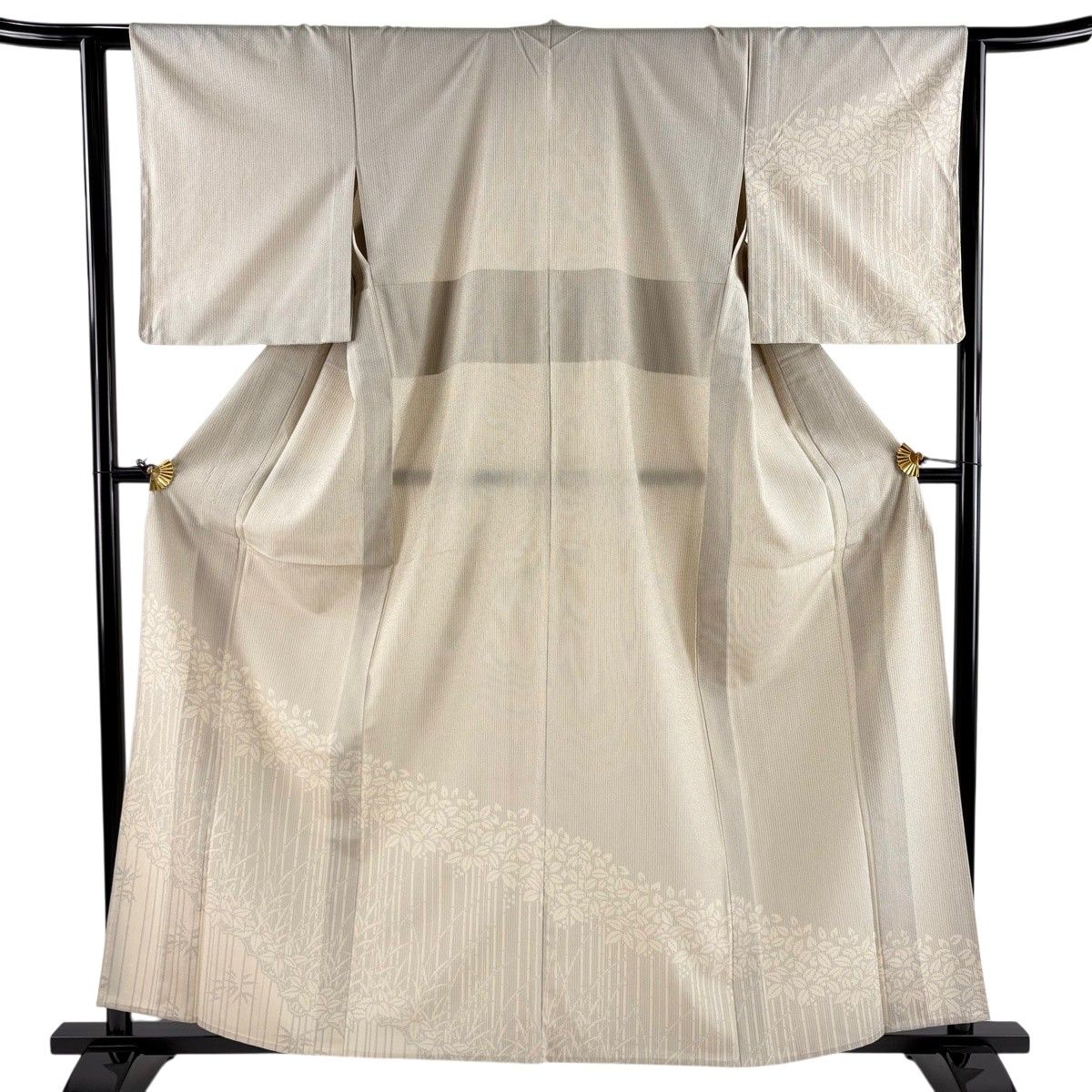 付下げ 身丈159.5cm 裄丈62.5cm S 単衣 葉柄 灰色 正絹 秀品 【中古】