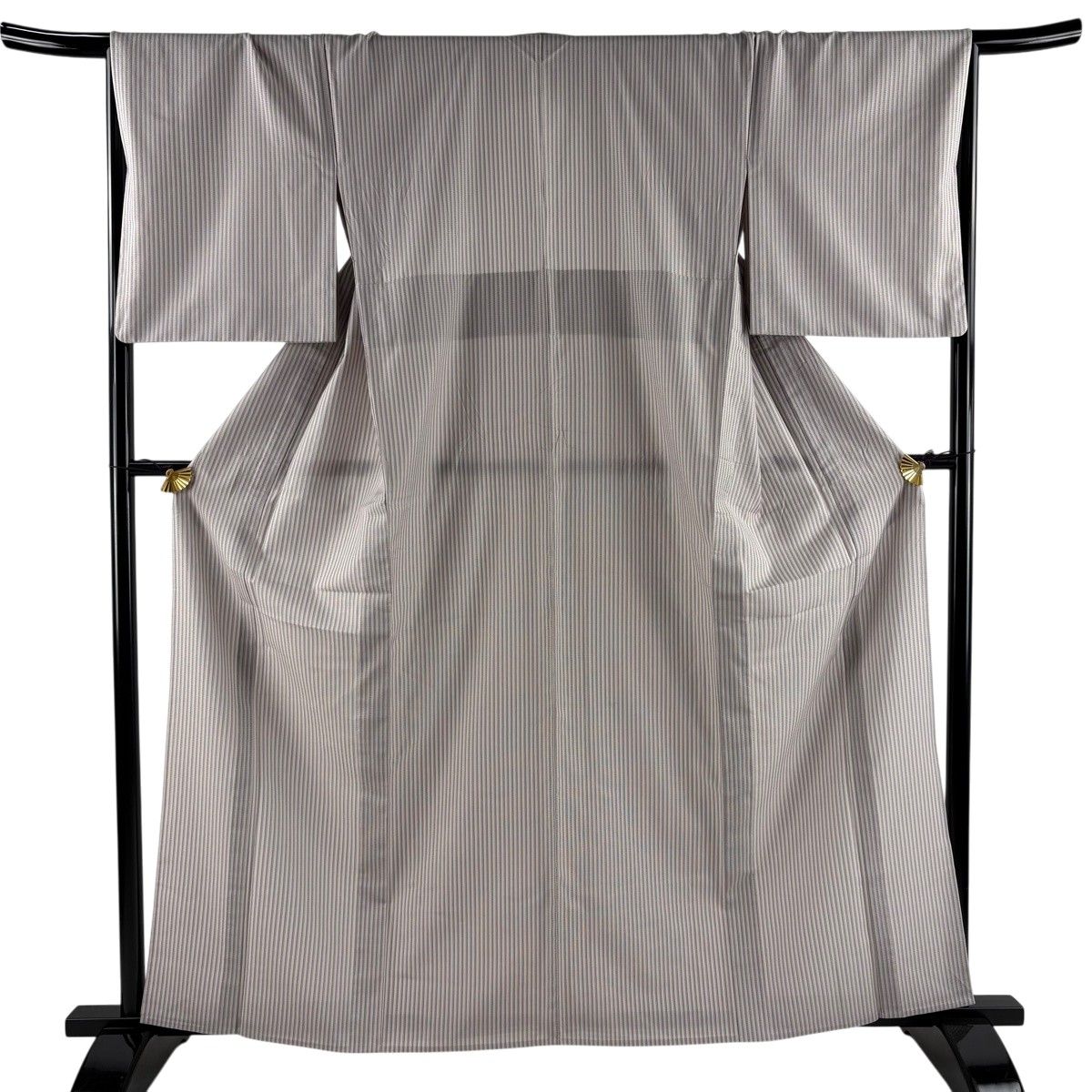お召 身丈162cm 裄丈66cm M 単衣 縞 薄小豆 正絹 逸品 【中古】