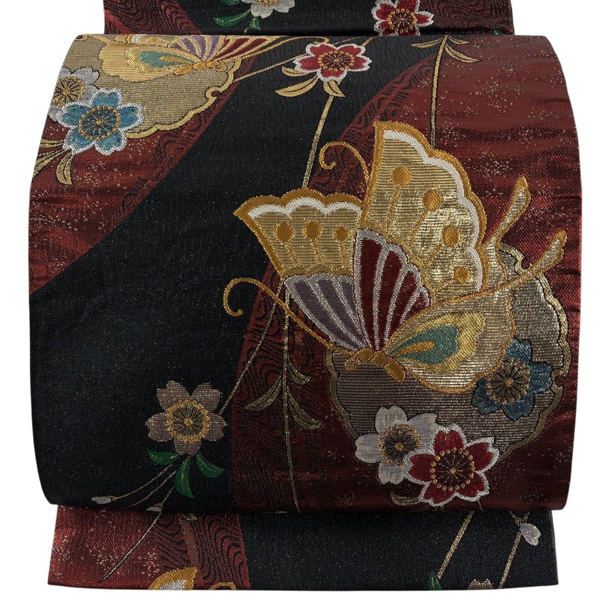 袋帯 秀品 振袖向き 蝶 桜 金糸 箔 黒 六通 正絹 【中古】 - メルカリ