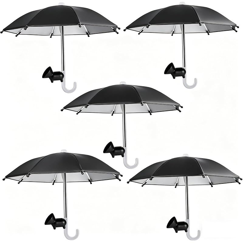 【新品】 自転車 スマホホルダーに付き 傘 かわいい ミニ傘 吸盤タイプ 防雨 遮光 日除け 日焼け止め スマホ遮光フード スマホの過熱防止 反射防止 スマホ スマートフォン 携帯 保護 展開直径27 取付簡単 車 スマホホルダー使用可能（ブラック5本）