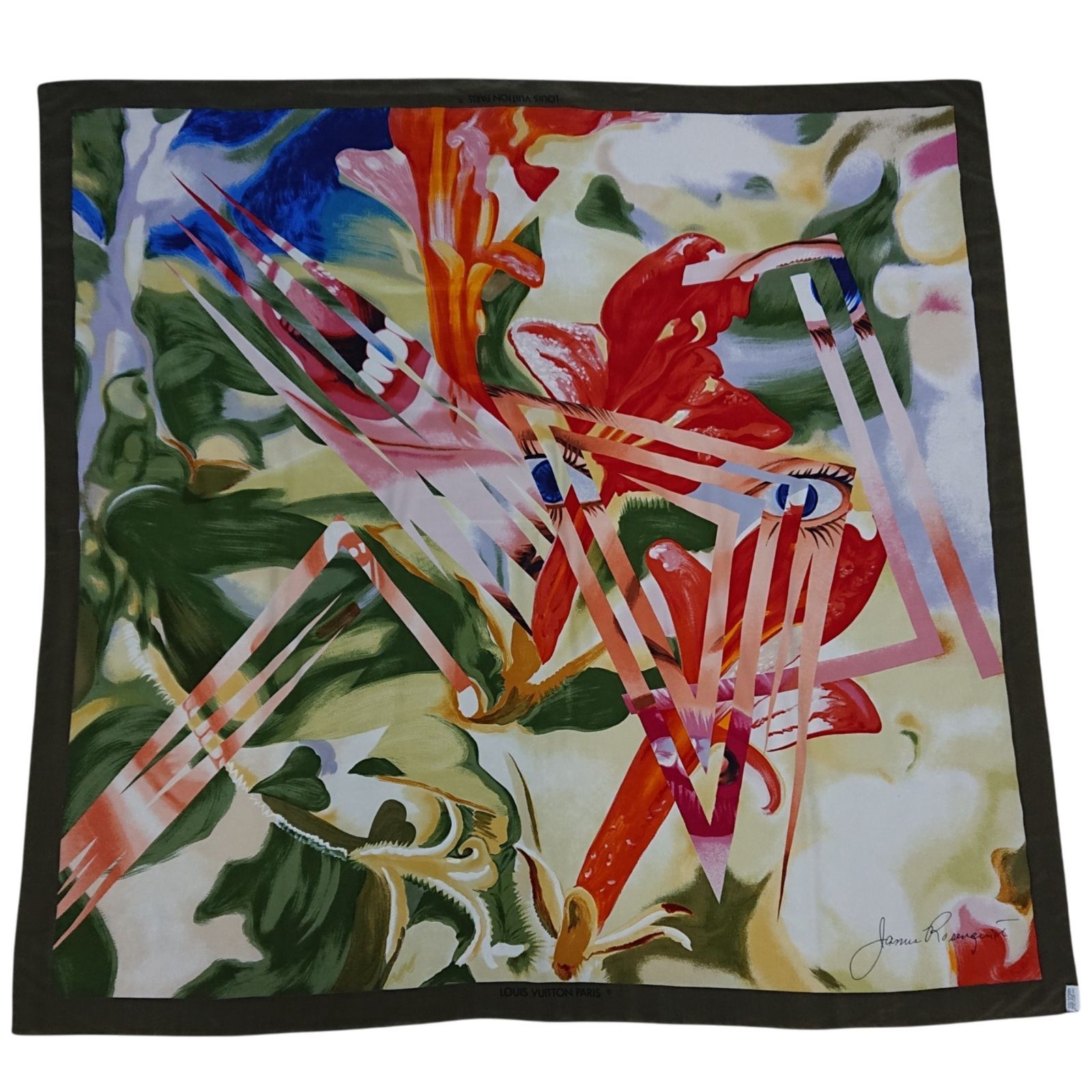 【美品】Louis Vuitton ジェームズ ローゼンクイスト シルク ストール スカーフ 大判 約136x131cm