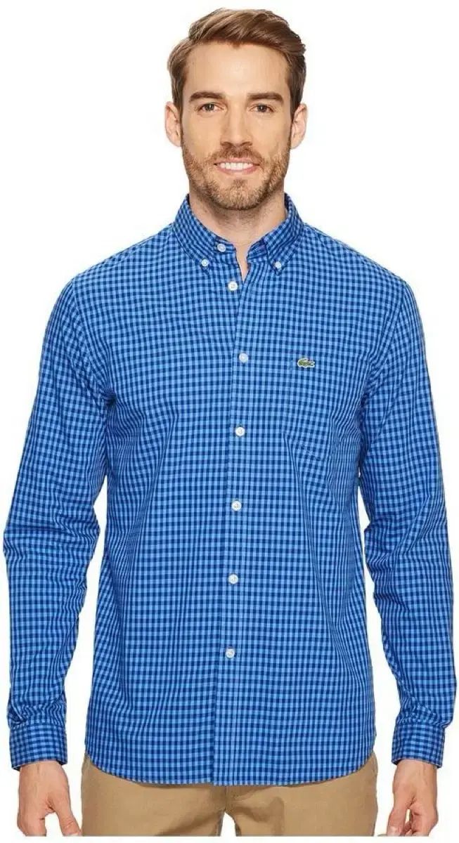 メンズ LACOSTE ラコステ スリムフィット CHECK チェック シャツ ブルー 100
