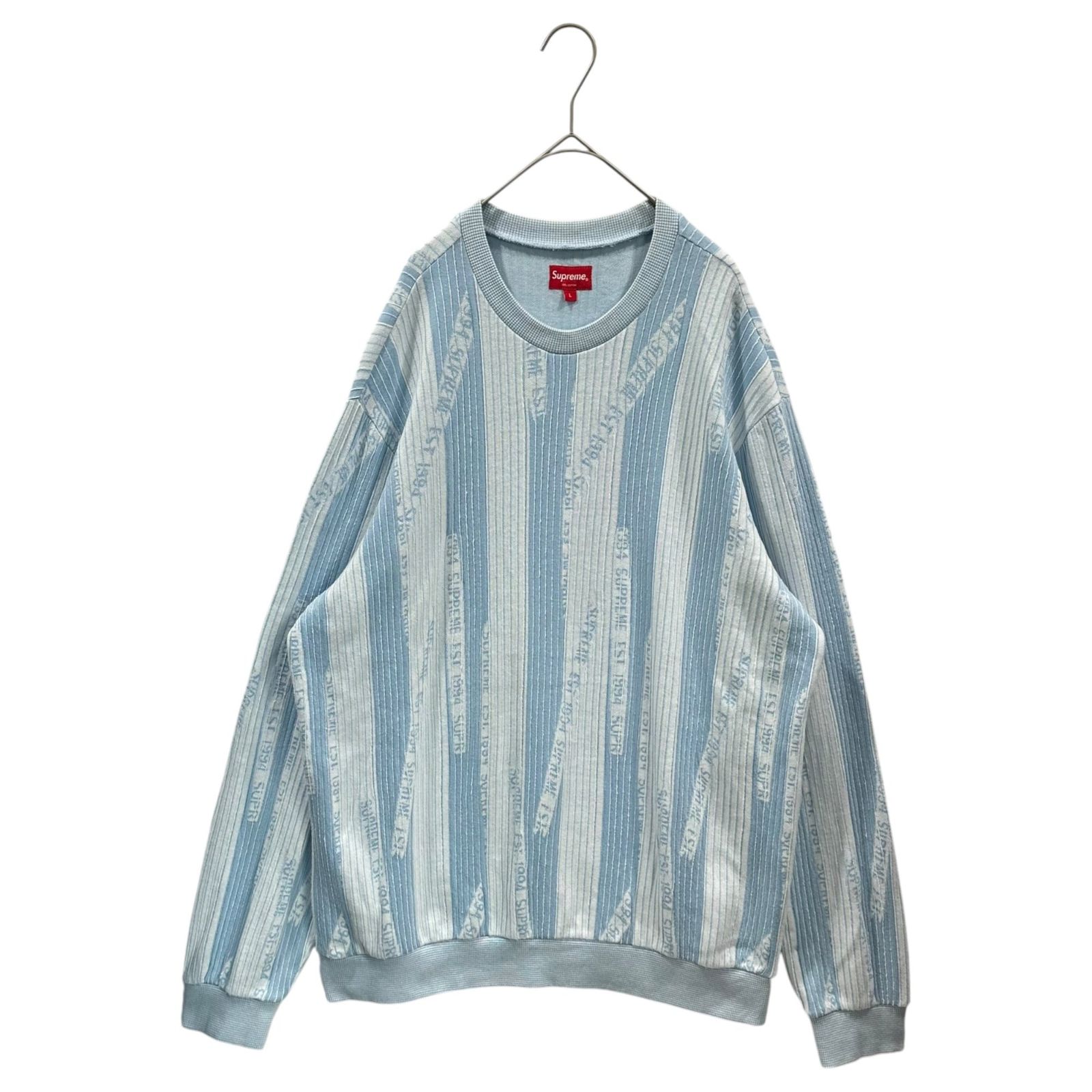 SUPREME(シュプリーム) 20AW Textured Stripe Crewneck ストライプロゴ スウェット L スカイブルー×ホワイト 20FW 11,326円