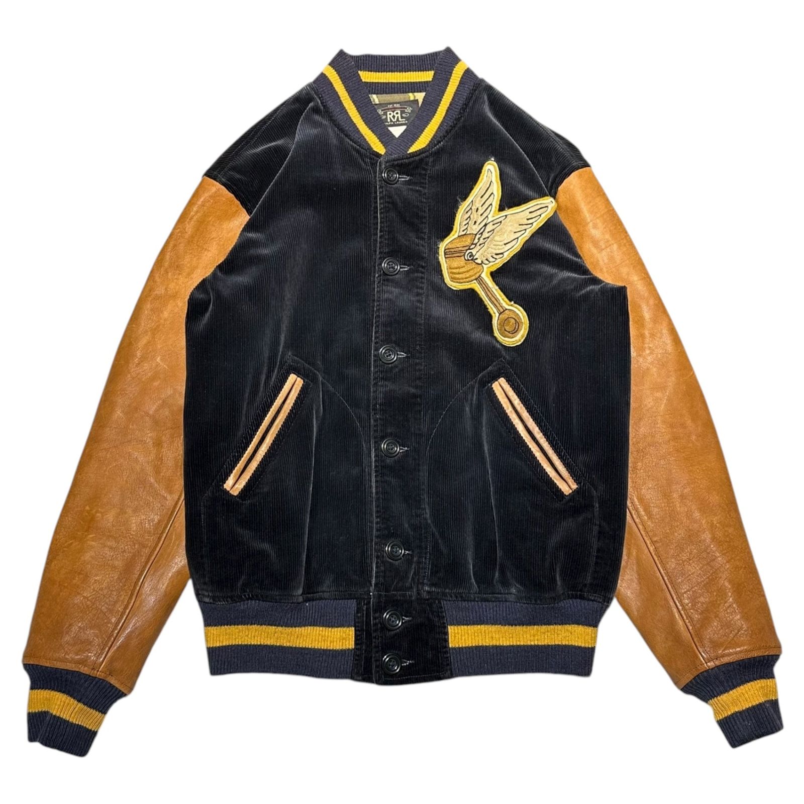RRL(ダブルアールエル) WAKEFIELD VARSITY JACKET ウェイク フィールド ヴァーシティー ジャケット スタジャン コーデュロイ 41381 M ダークネイビー×ブラウン