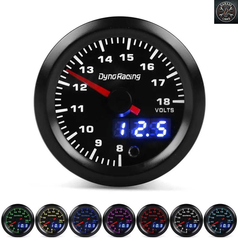 52mmデュアルディスプレイ電圧計、8-18V車載電圧計、ステッピングモーター付き、7色ライト