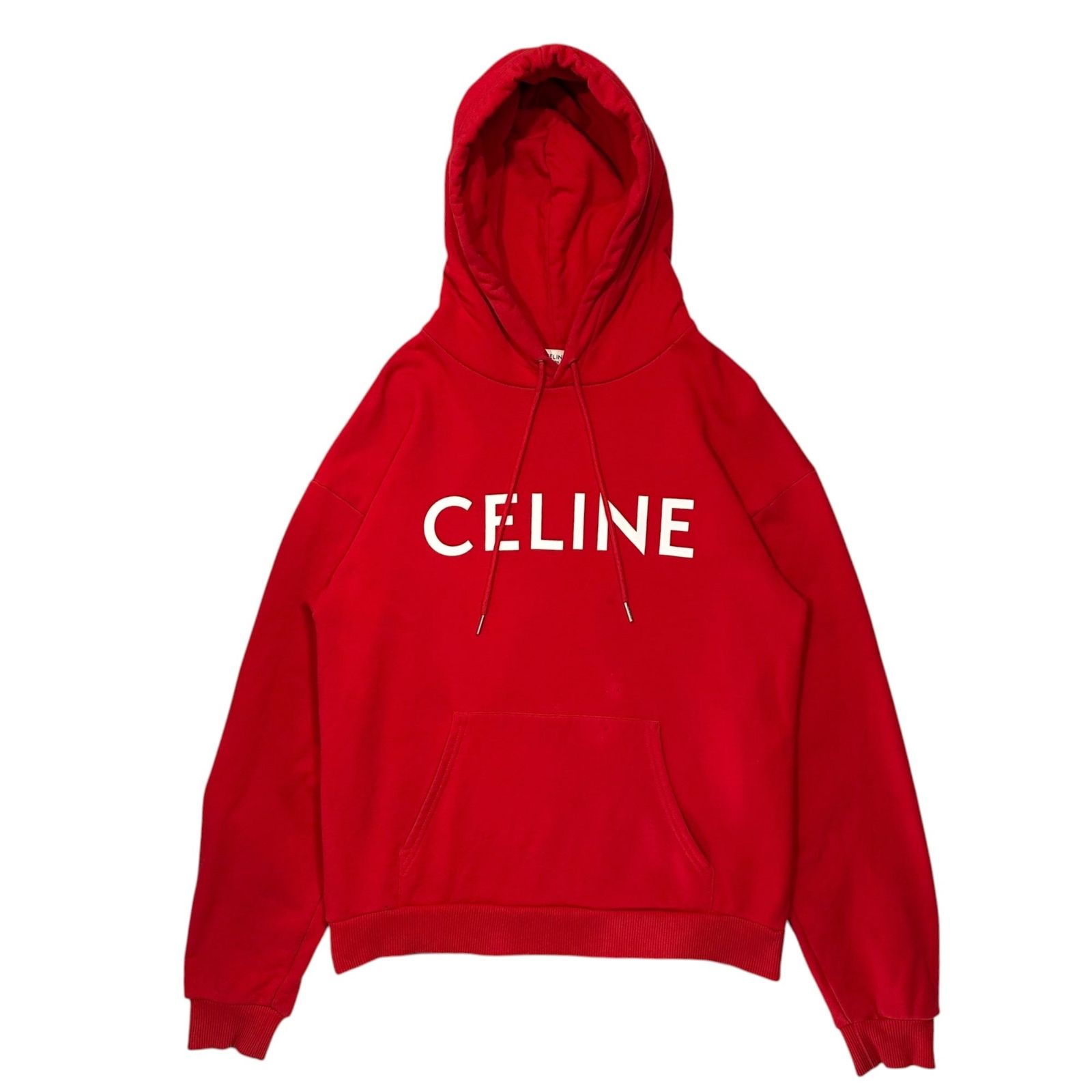 CELINE(セリーヌ) 2021SS By Hedi Slimane LOOSE HOODIE IN COTTON FLEECE エディ期 ルーズ フーディー コットン フリース 2Y321052H XS レッド プルオーバー パーカー ロゴ