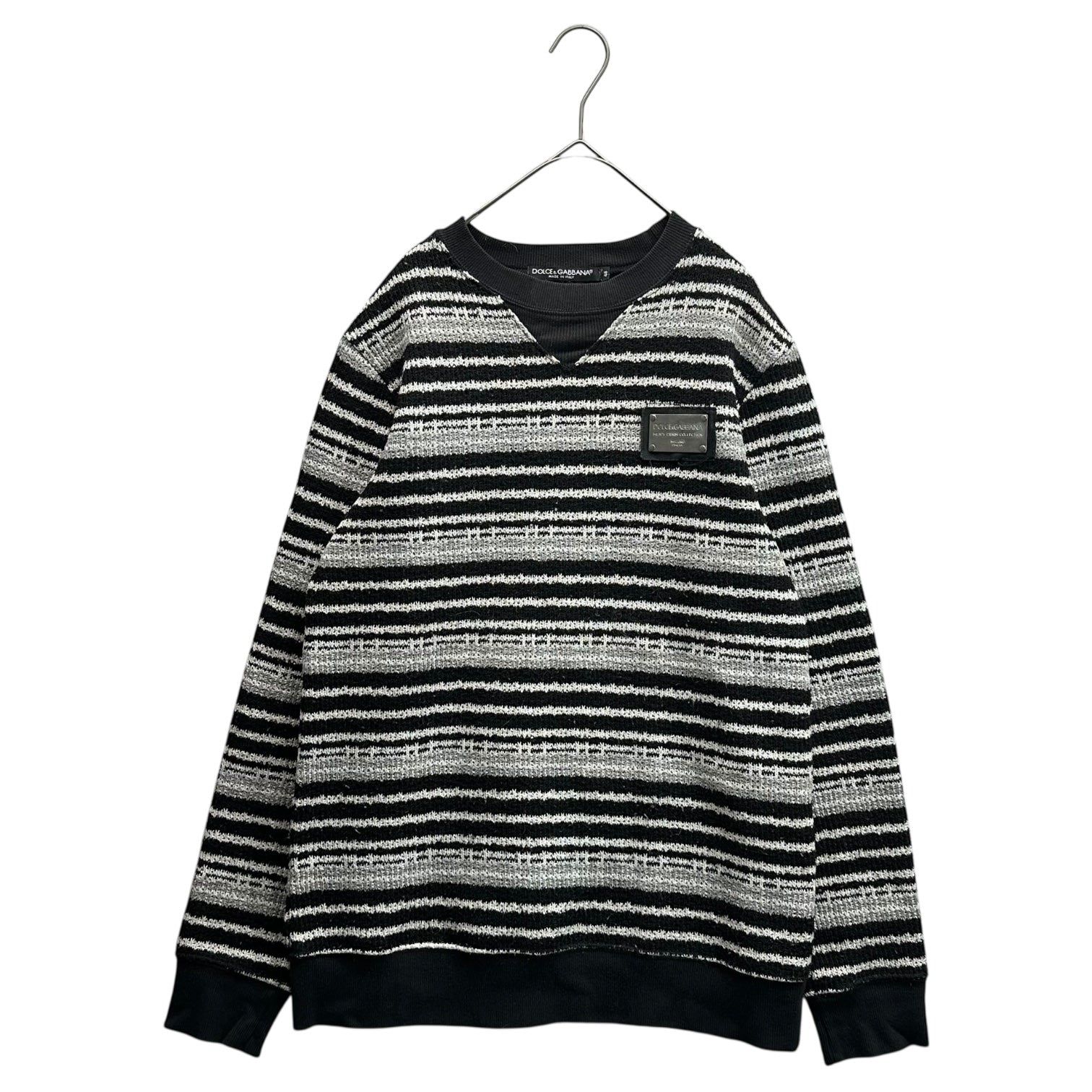 DOLCE&GABBANA(ドルチェ&ガッバーナドルガバ) Logo Plate Border Knit ロゴプレート ボーダー ニット 48 ブラック×グレー