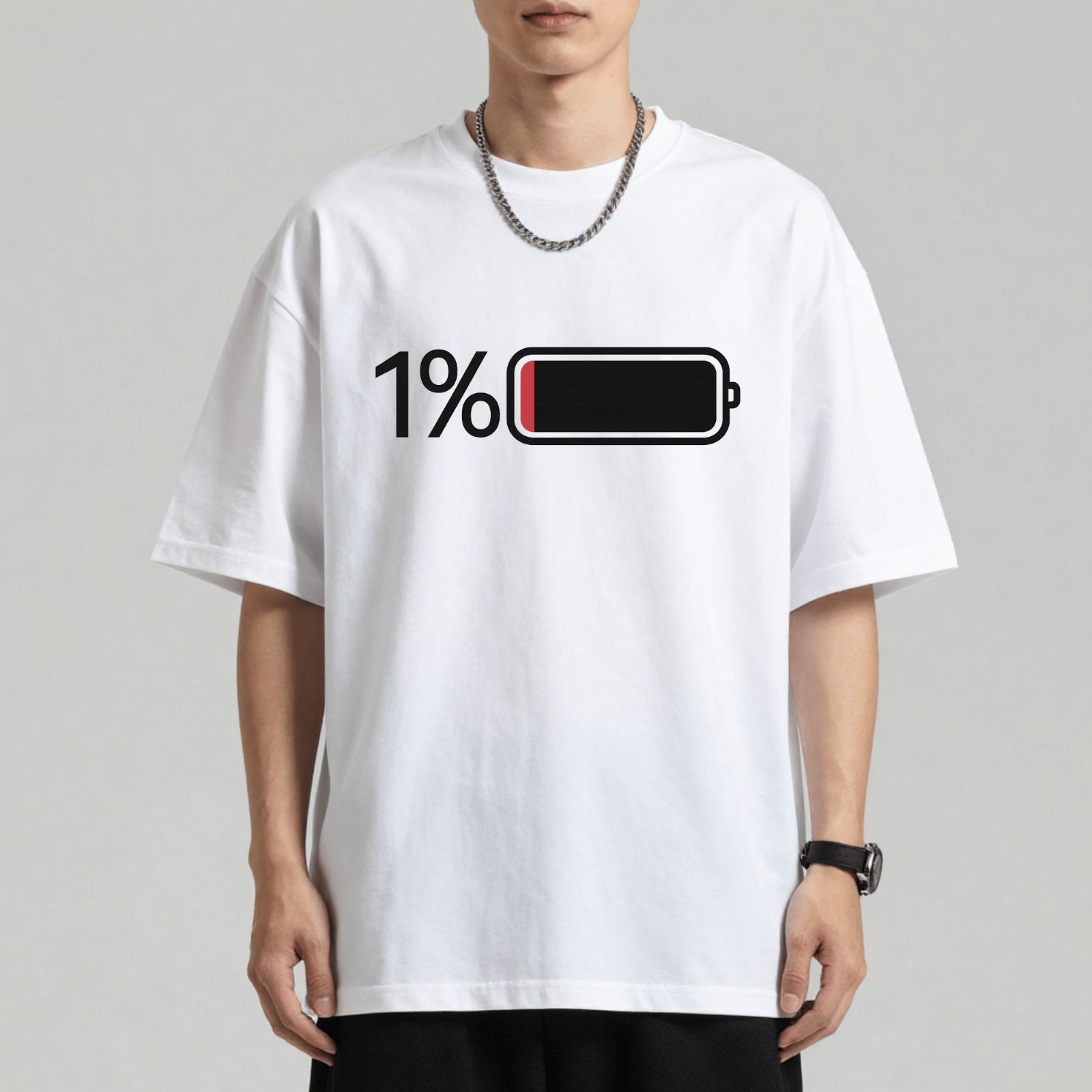 おもしろTシャツ 充電残量1％ バッテリー 半袖 ユニセックス メンズ 