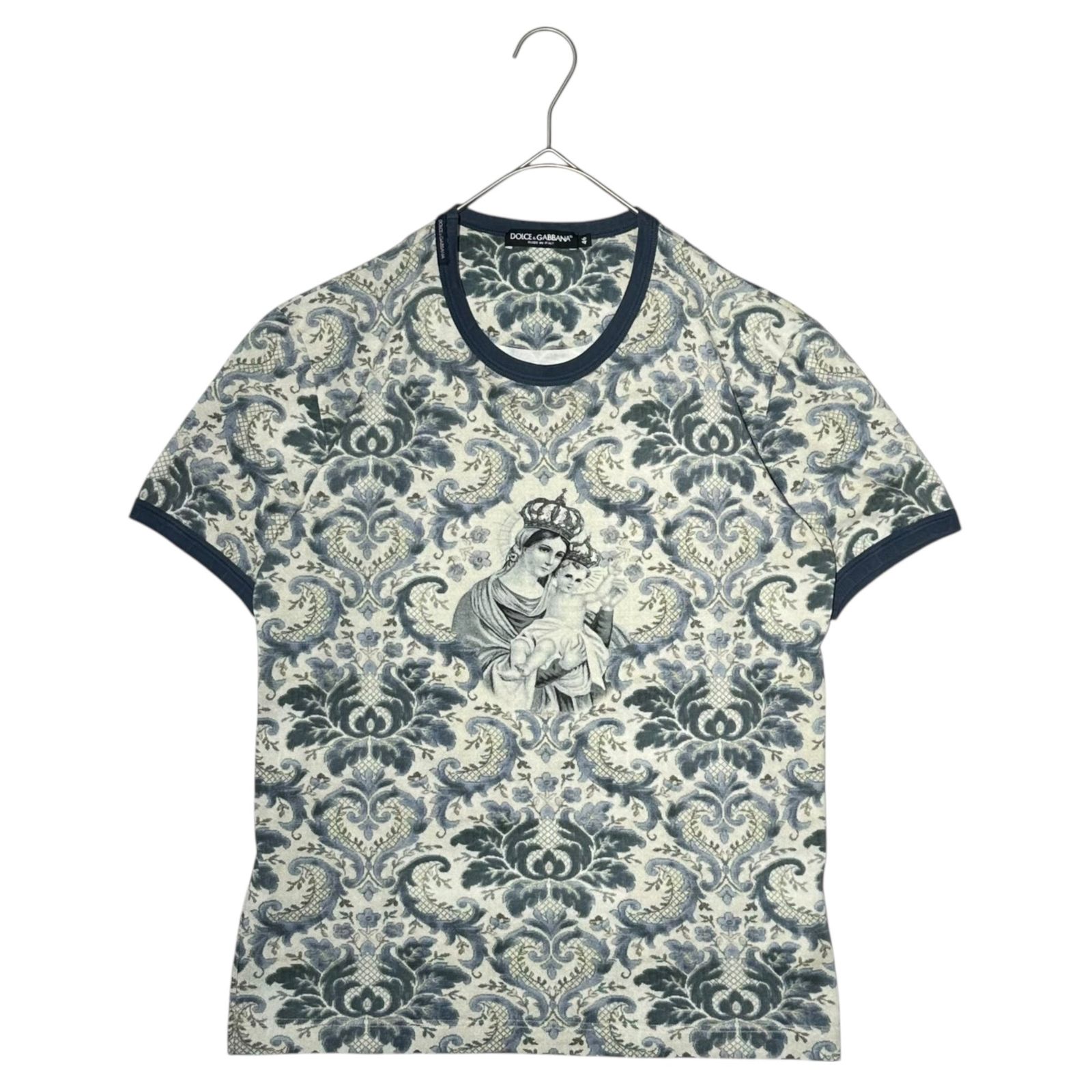 DOLCE&GABBANA(ドルチェ&ガッバーナドルガバ) ”Virgin Mary” All-over print T-shirt 聖母マリア 総柄 Tシャツ G8FL6T G7DXW 46(S程度) ホワイト×ネイビー 12,705円