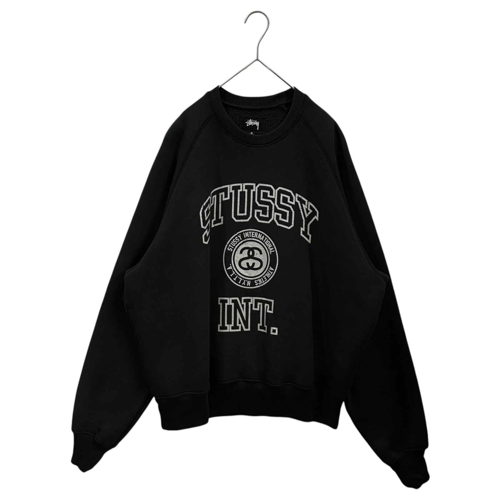 STUSSY(ステューシー) Overlock Varsity Raglan Sweatshirt オーバーロック ヴァーシティ ラグラン スウェット M ブラック 15.8oz