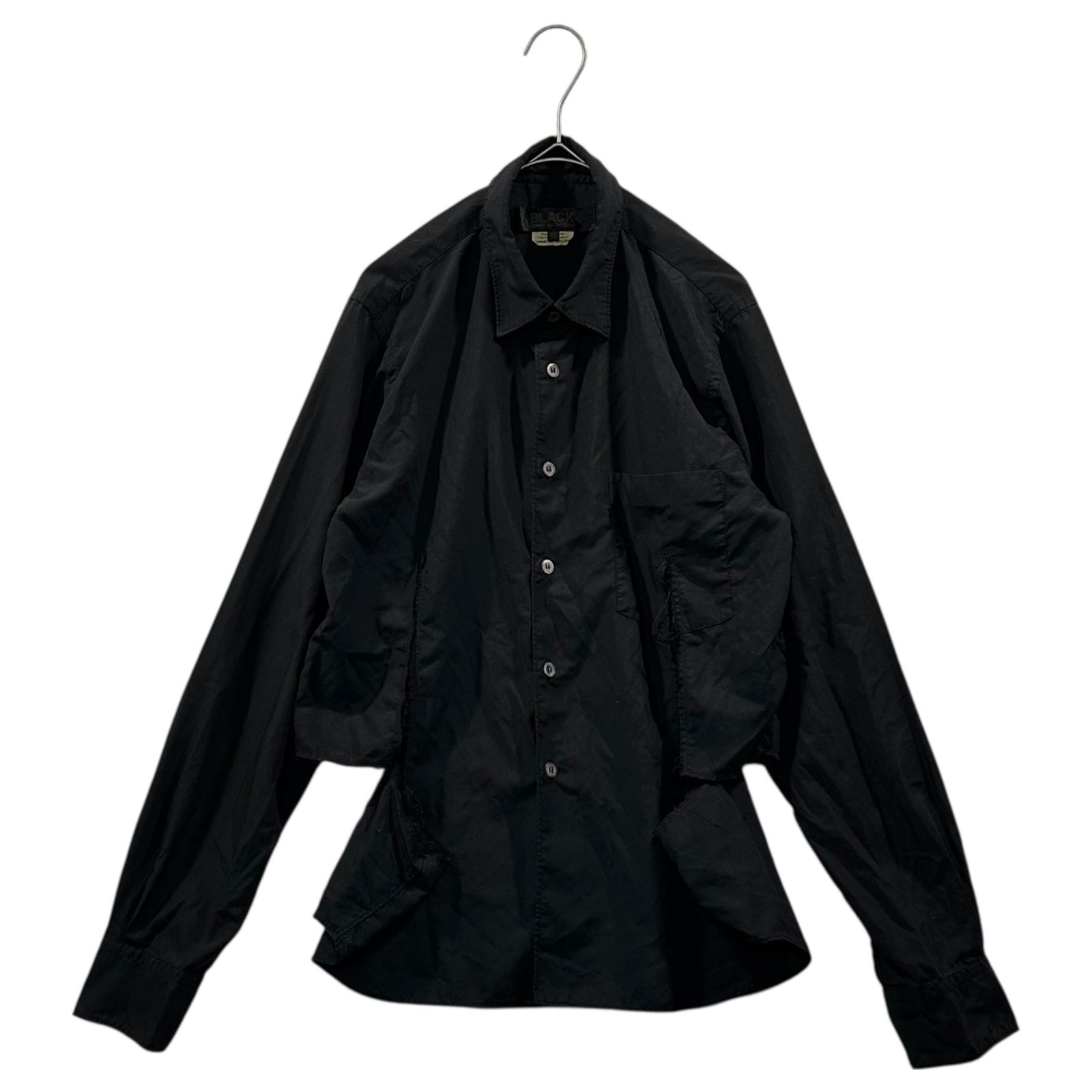 BLACK COMME des GARCONS(ブラックコムデギャルソン) 23SS Side-ripped Regular Collar L/S Shirt サイド 破れ加工 レギュラーカラー 長袖 シャツ 1K-B010 XS ブラック AD2022
