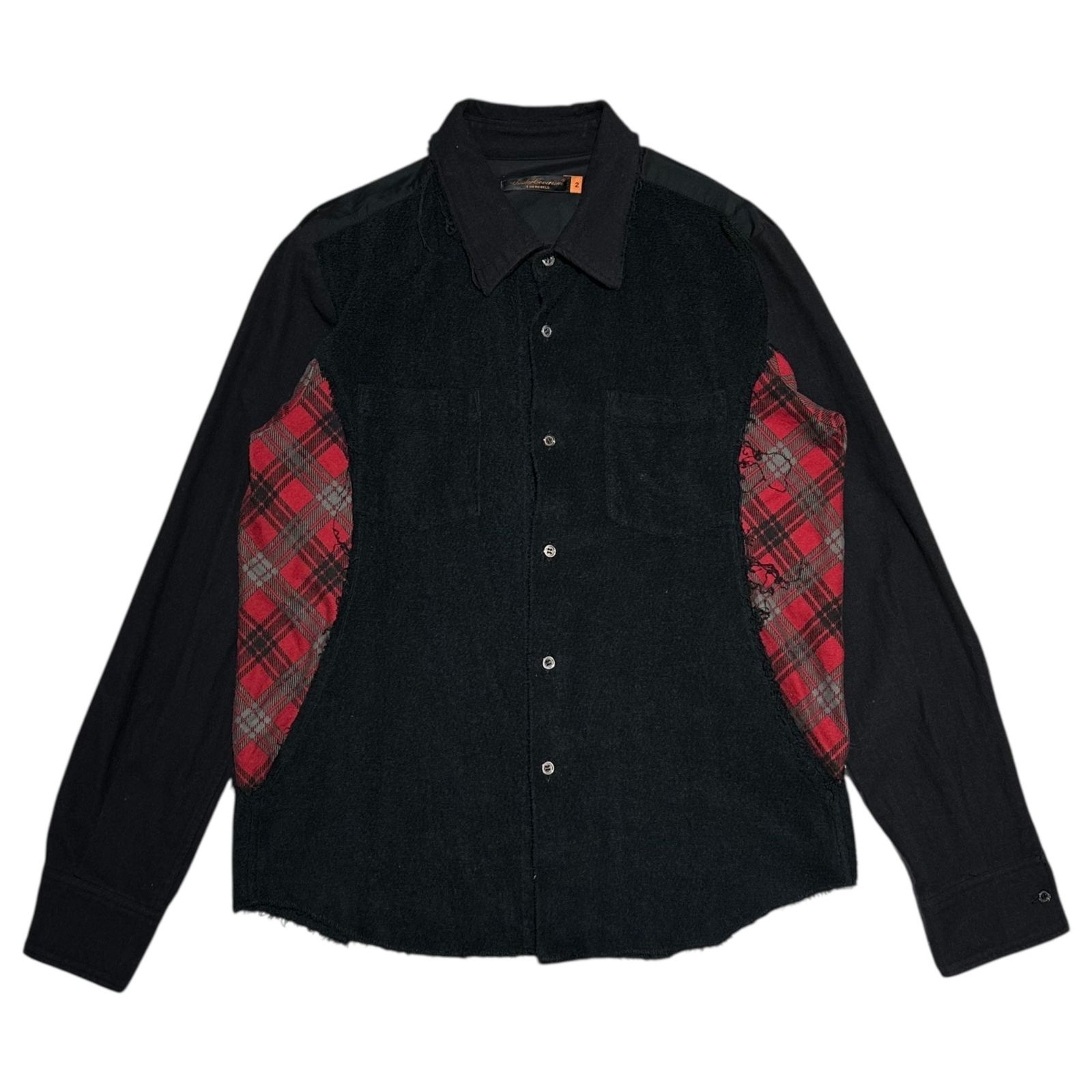 UNDERCOVERISM(アンダーカバイズム) 05SS Reconstructed Pile Fabric Side Check L/S Shirt 再構築 パイル地 サイド チェック 長袖 シャツ 5S216-SH5 2 ブラック×レッド 00's