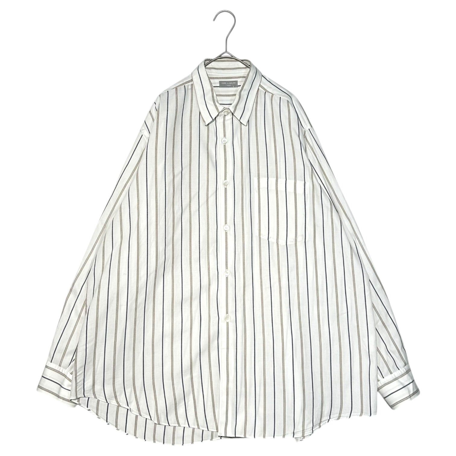 COMME des GARCONS HOMME(コムデギャルソンオム) 80's~90's ストライプ レギュラー カラー 長袖 シャツ 表記無(ML程度) ホワイト×ネイビー 80年代〜90年代 アーカイブ